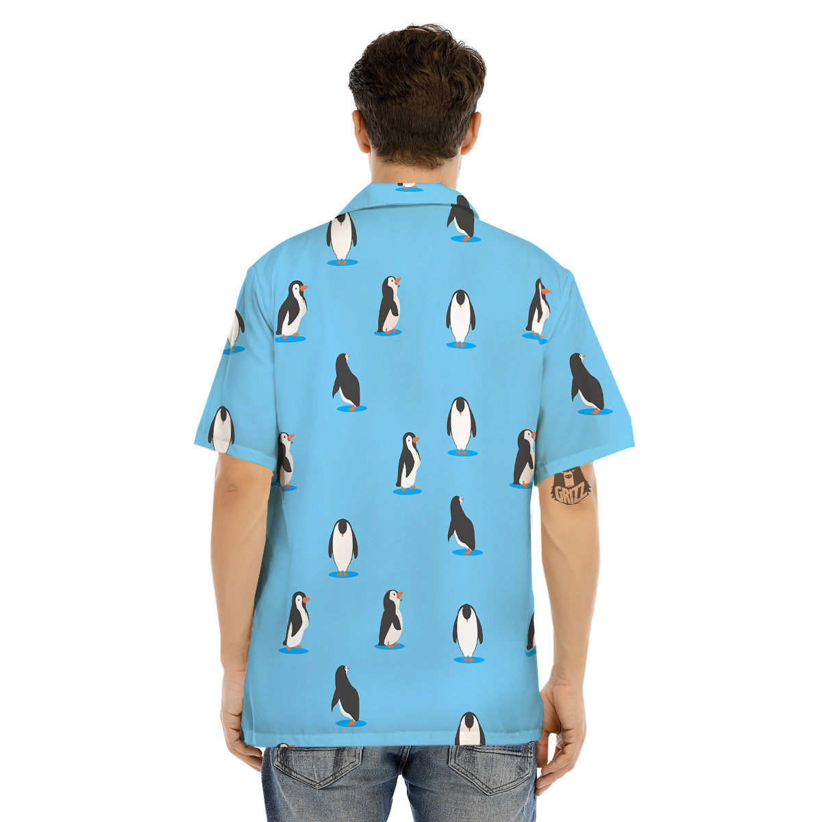Blue Cute Penguin Print Pattern Men's Hawaiian Shirt-grizzshop