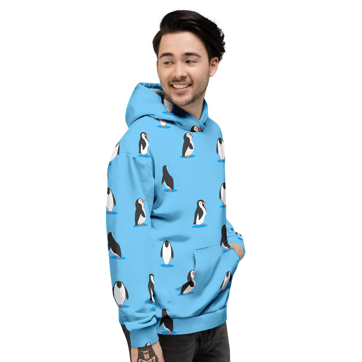 Blue Cute Penguin Print Pattern Men's Hoodie-grizzshop
