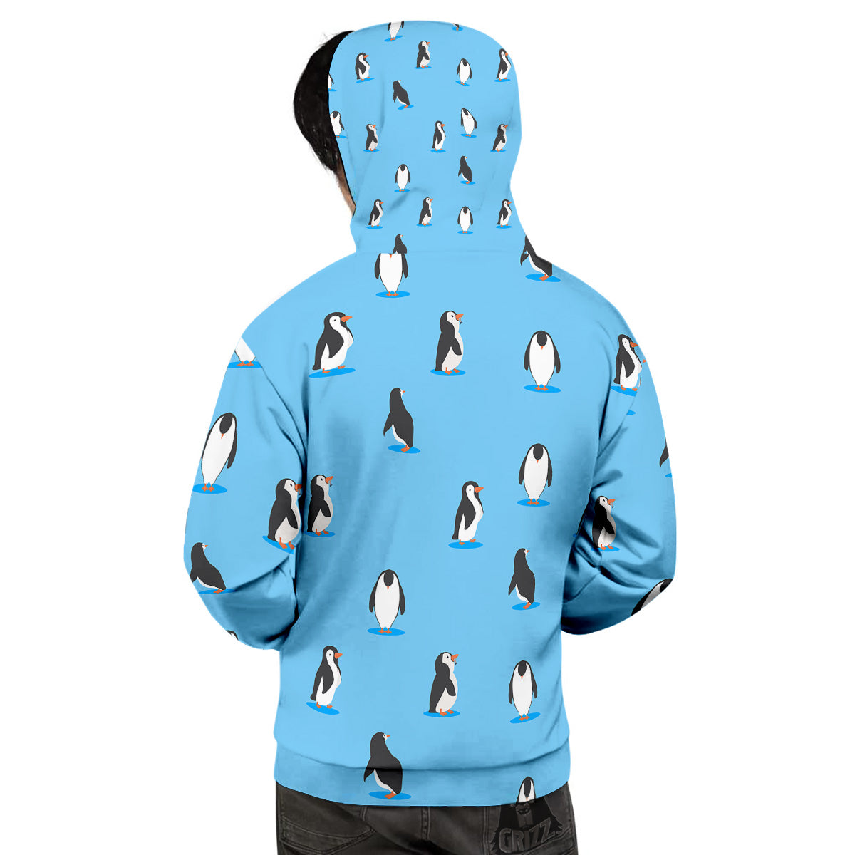 Blue Cute Penguin Print Pattern Men's Hoodie-grizzshop
