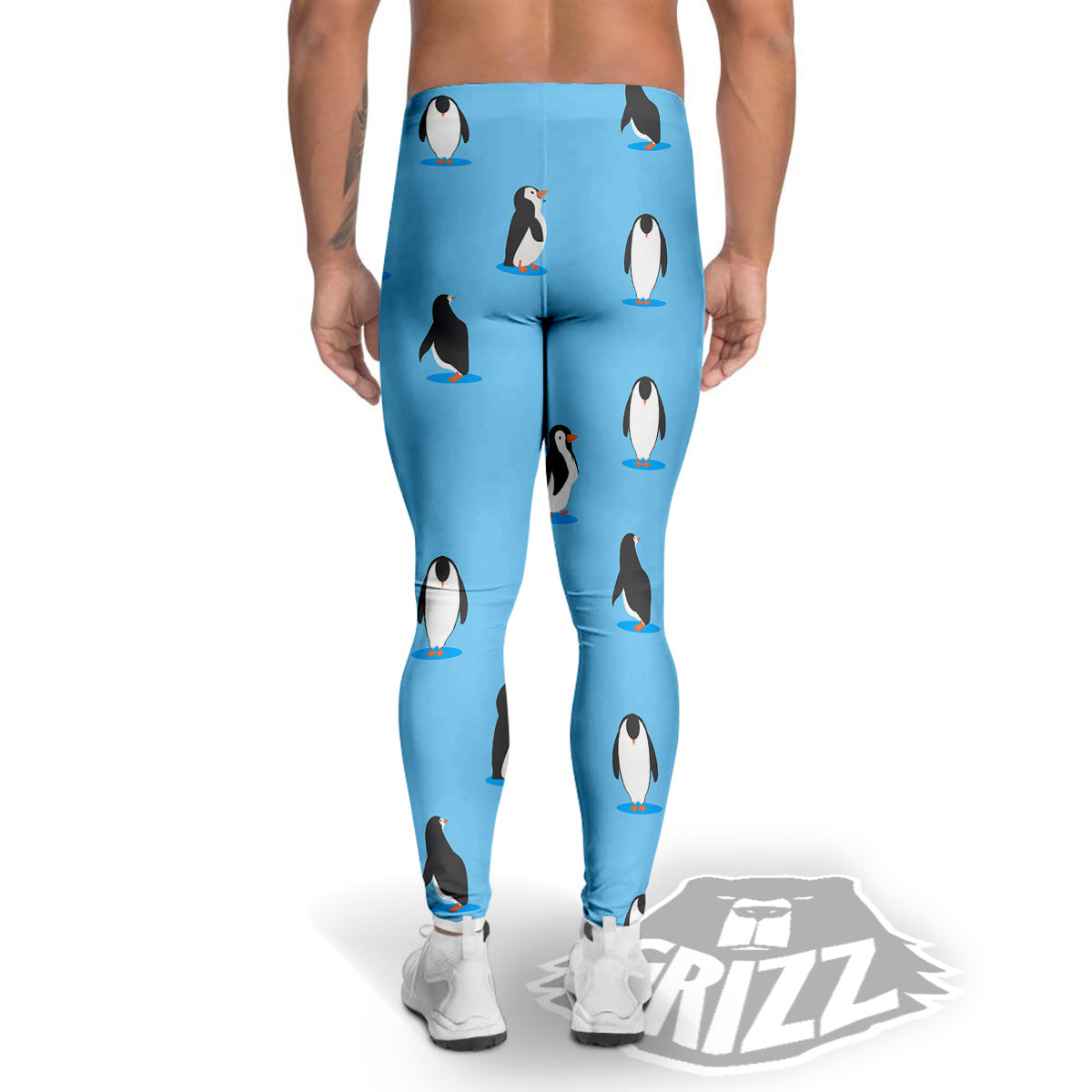 Blue Cute Penguin Print Pattern Men's Leggings-grizzshop