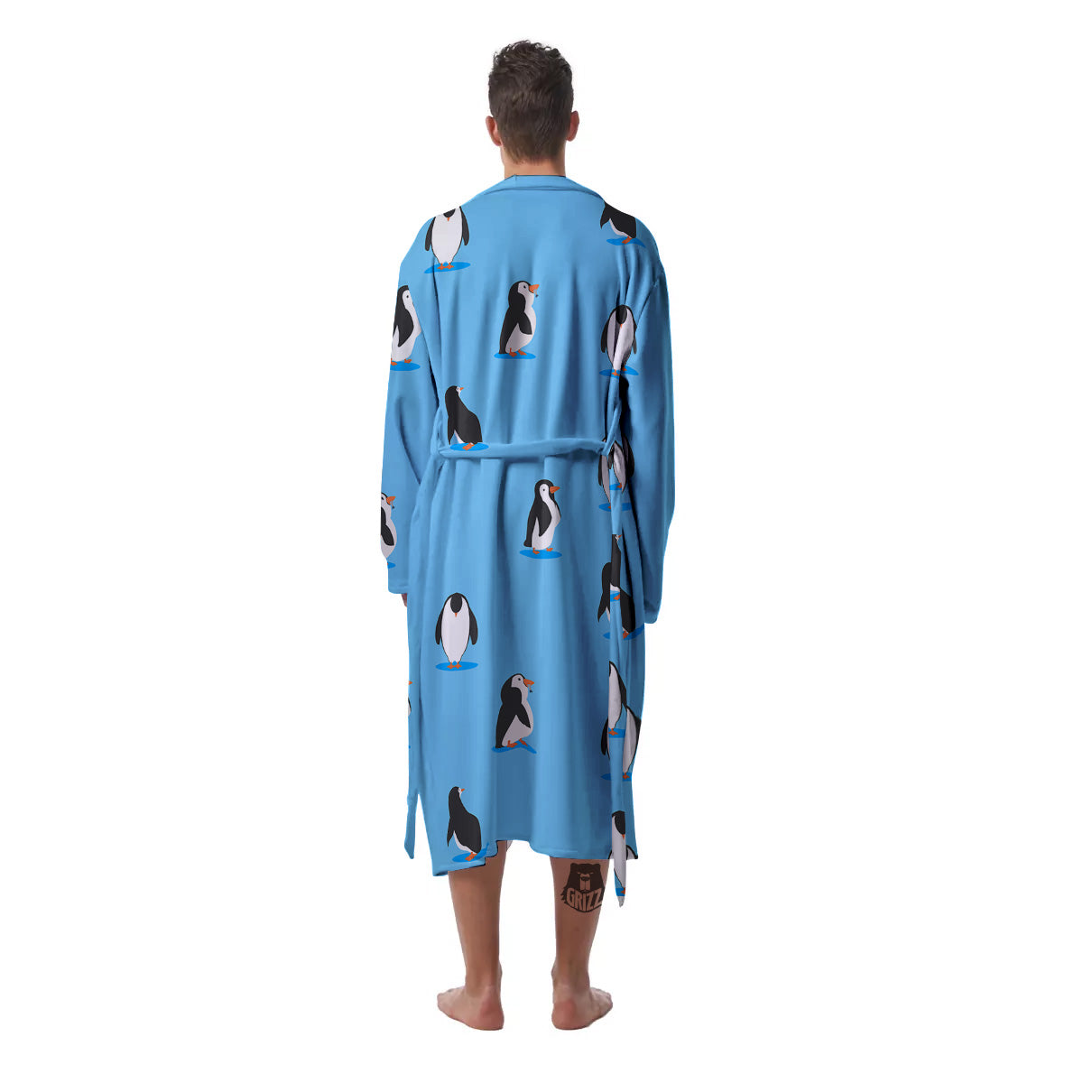 Blue Cute Penguin Print Pattern Men's Robe-grizzshop
