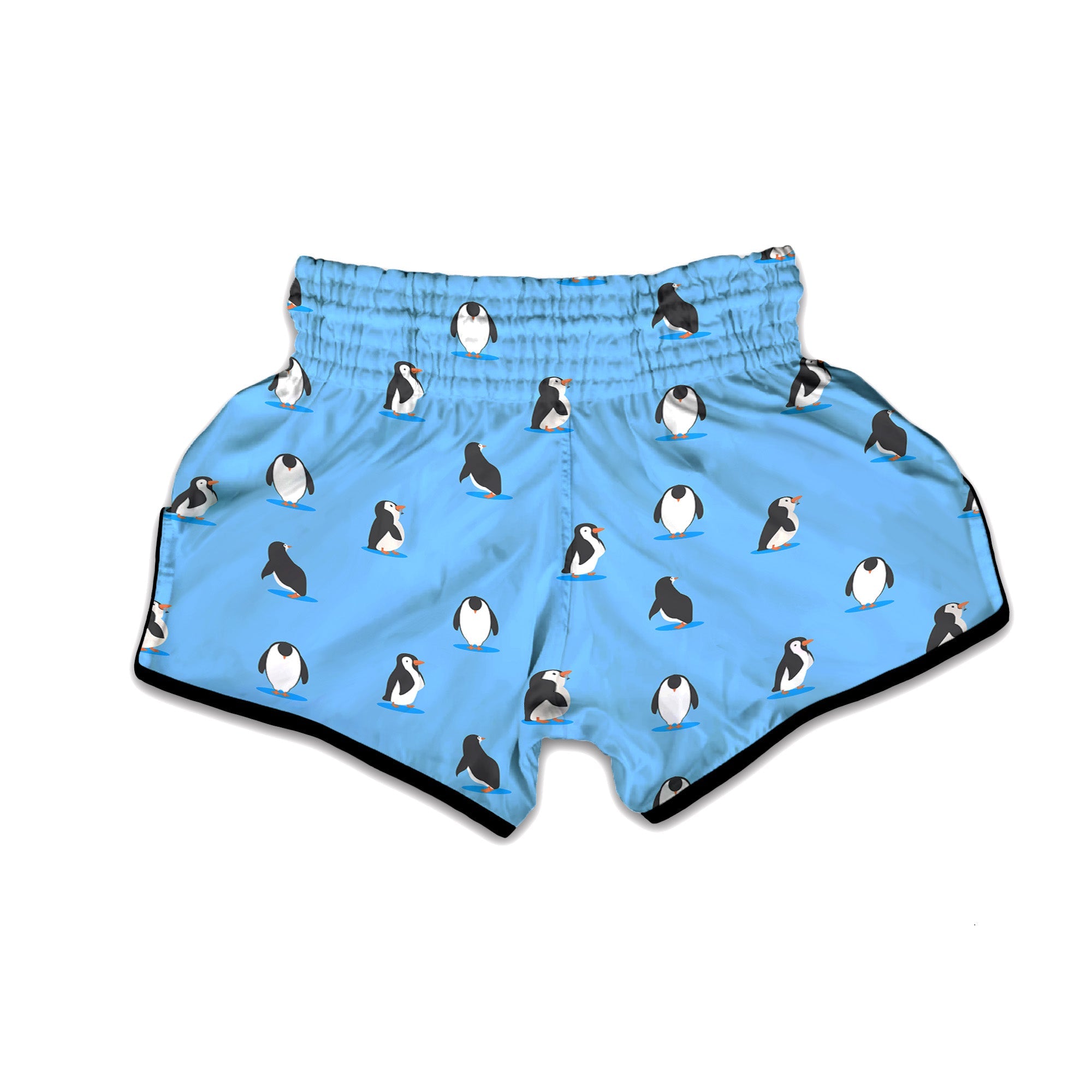 Blue Cute Penguin Print Pattern Muay Thai Boxing Shorts-grizzshop