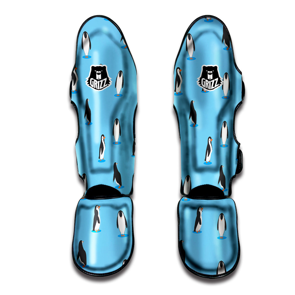 Blue Cute Penguin Print Pattern Muay Thai Shin Guards-grizzshop