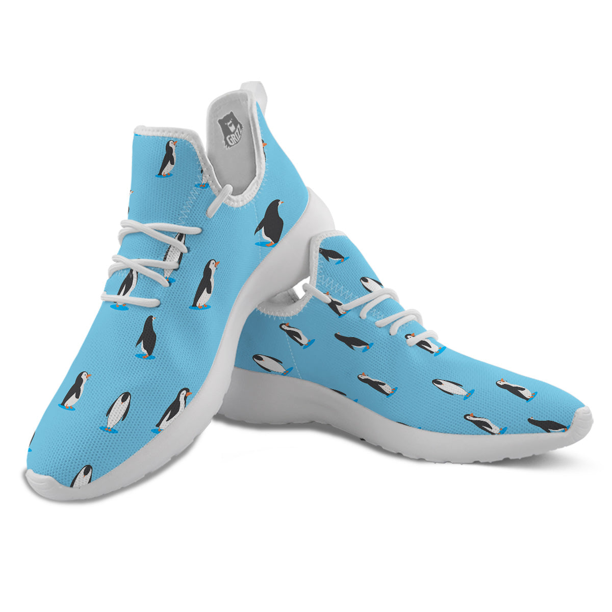 Blue Cute Penguin Print Pattern White Athletic Shoes-grizzshop