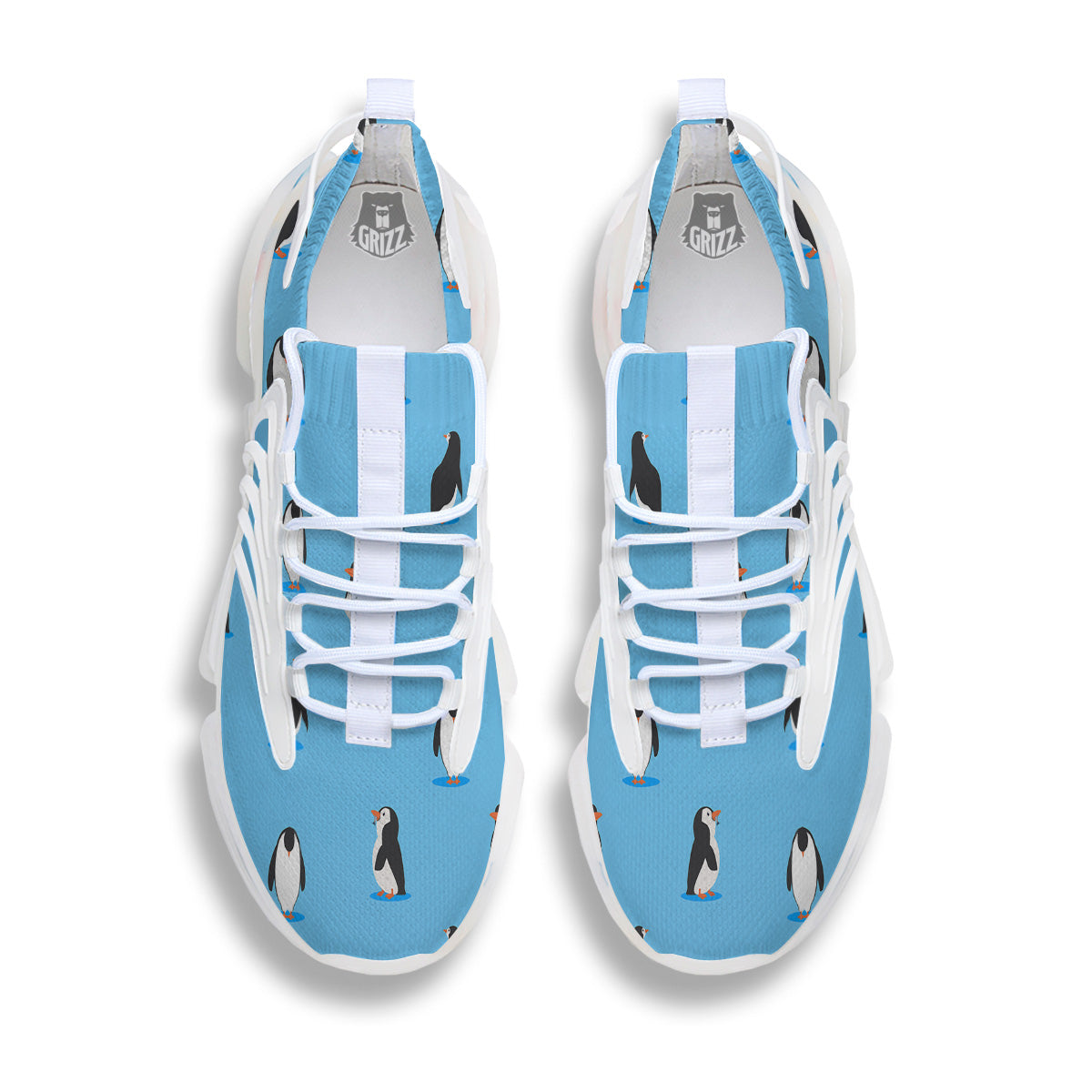 Blue Cute Penguin Print Pattern White Gym Shoes-grizzshop