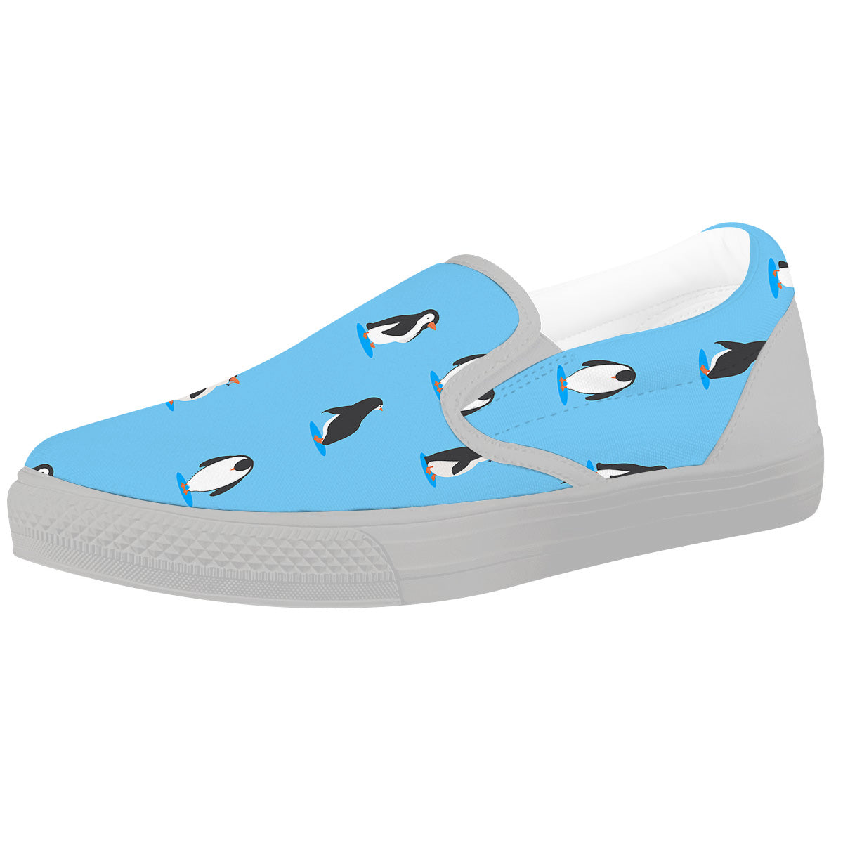 Blue Cute Penguin Print Pattern White Slip On Shoes-grizzshop