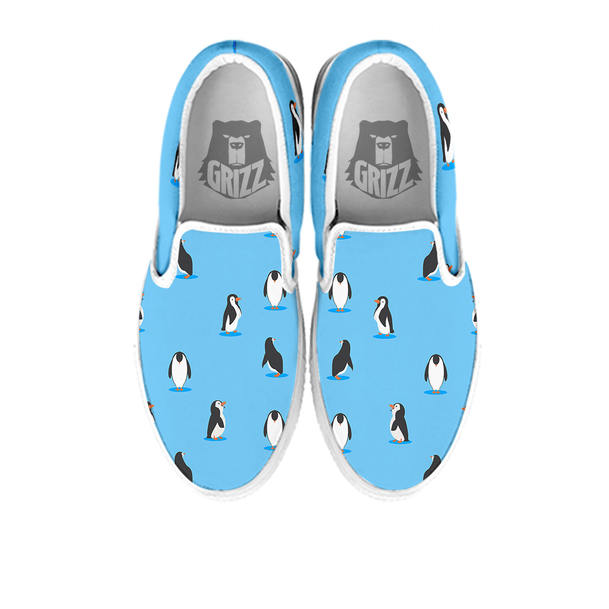 Blue Cute Penguin Print Pattern White Slip On Shoes-grizzshop