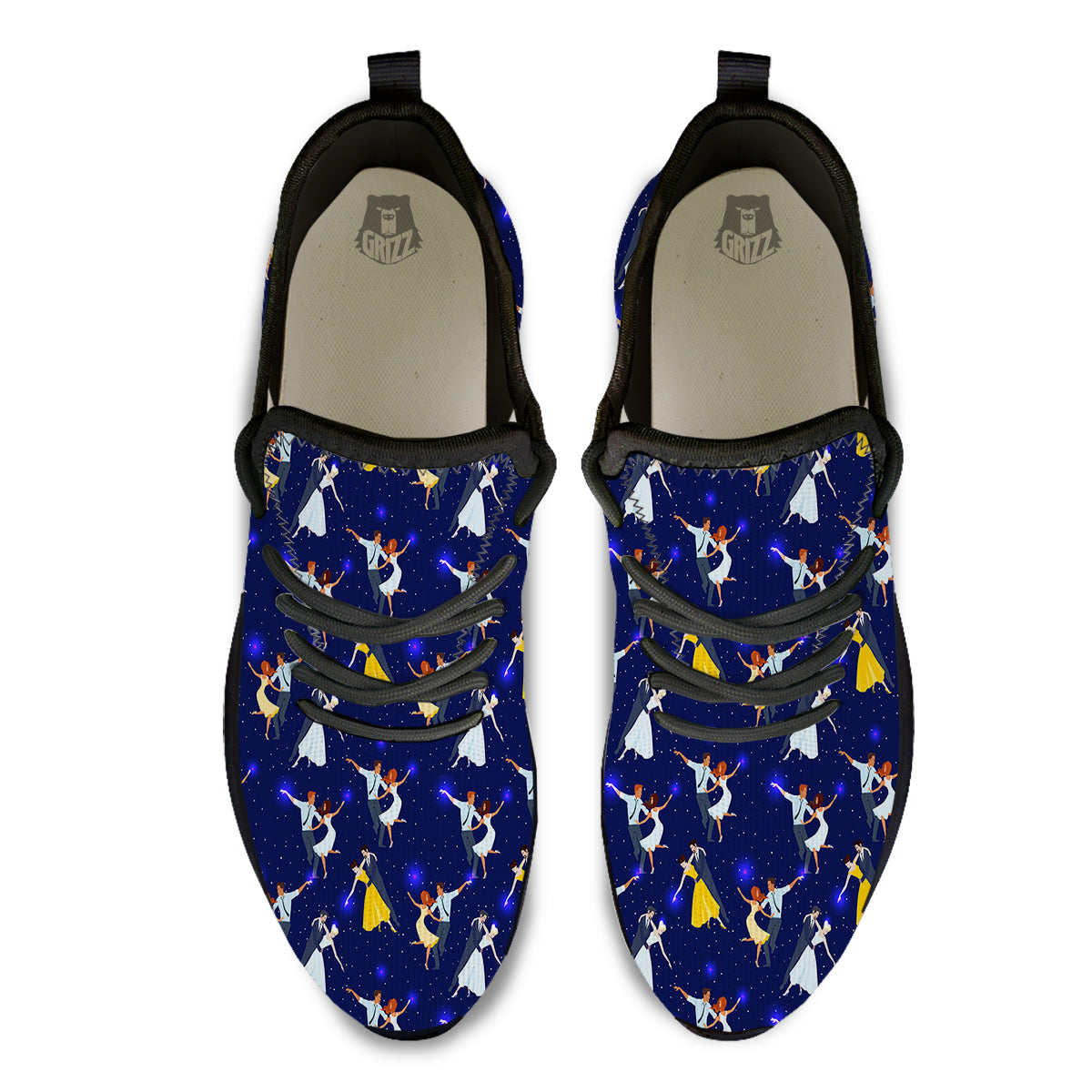 Blue Dancer Print Pattern Black Athletic Shoes-grizzshop