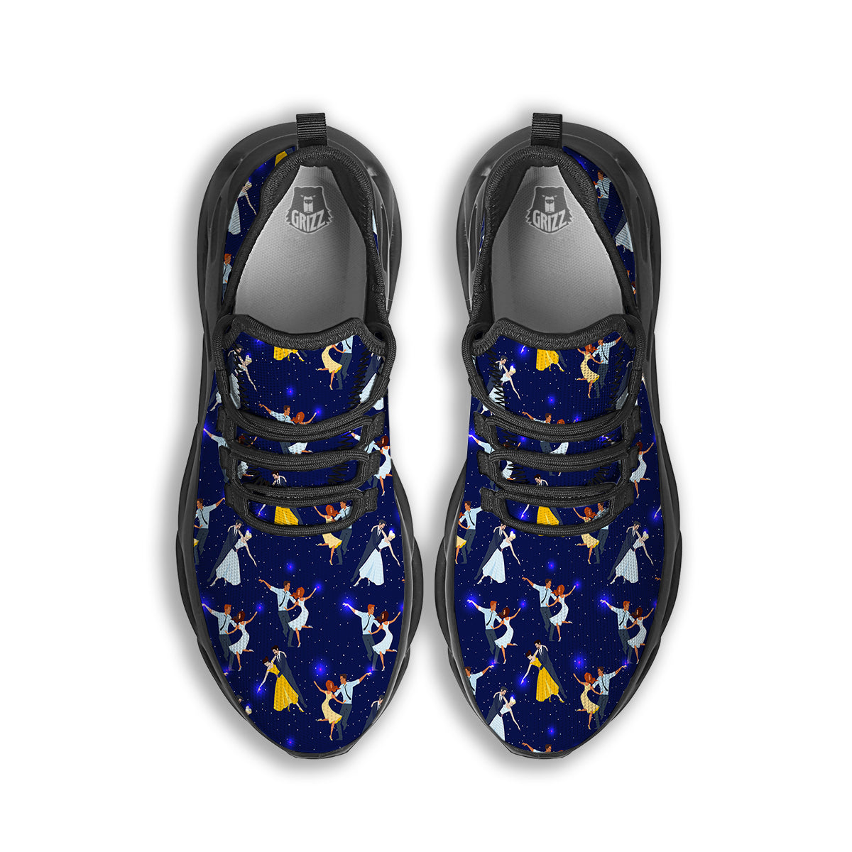 Blue Dancer Print Pattern Black Running Shoes-grizzshop