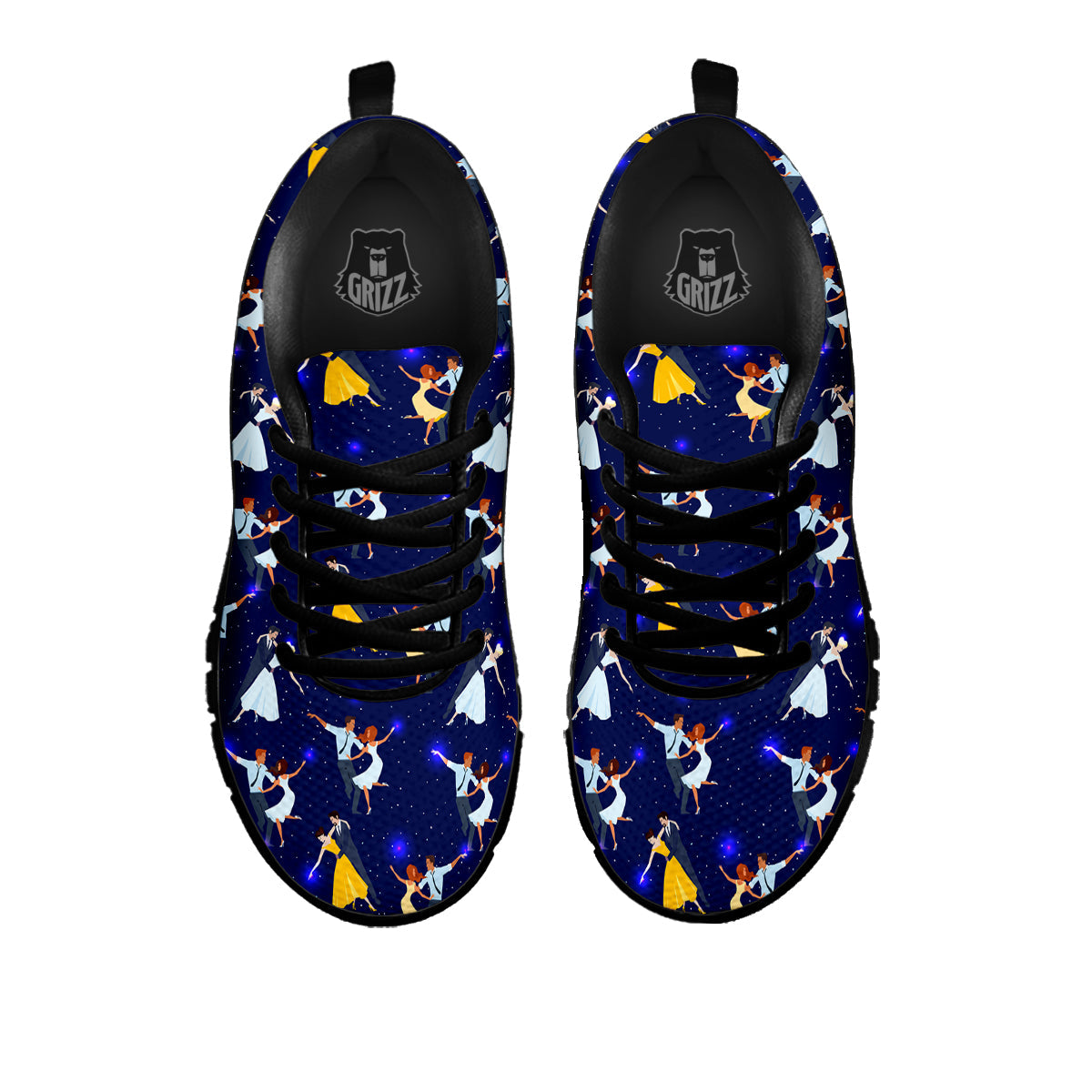 Blue Dancer Print Pattern Black Sneaker-grizzshop
