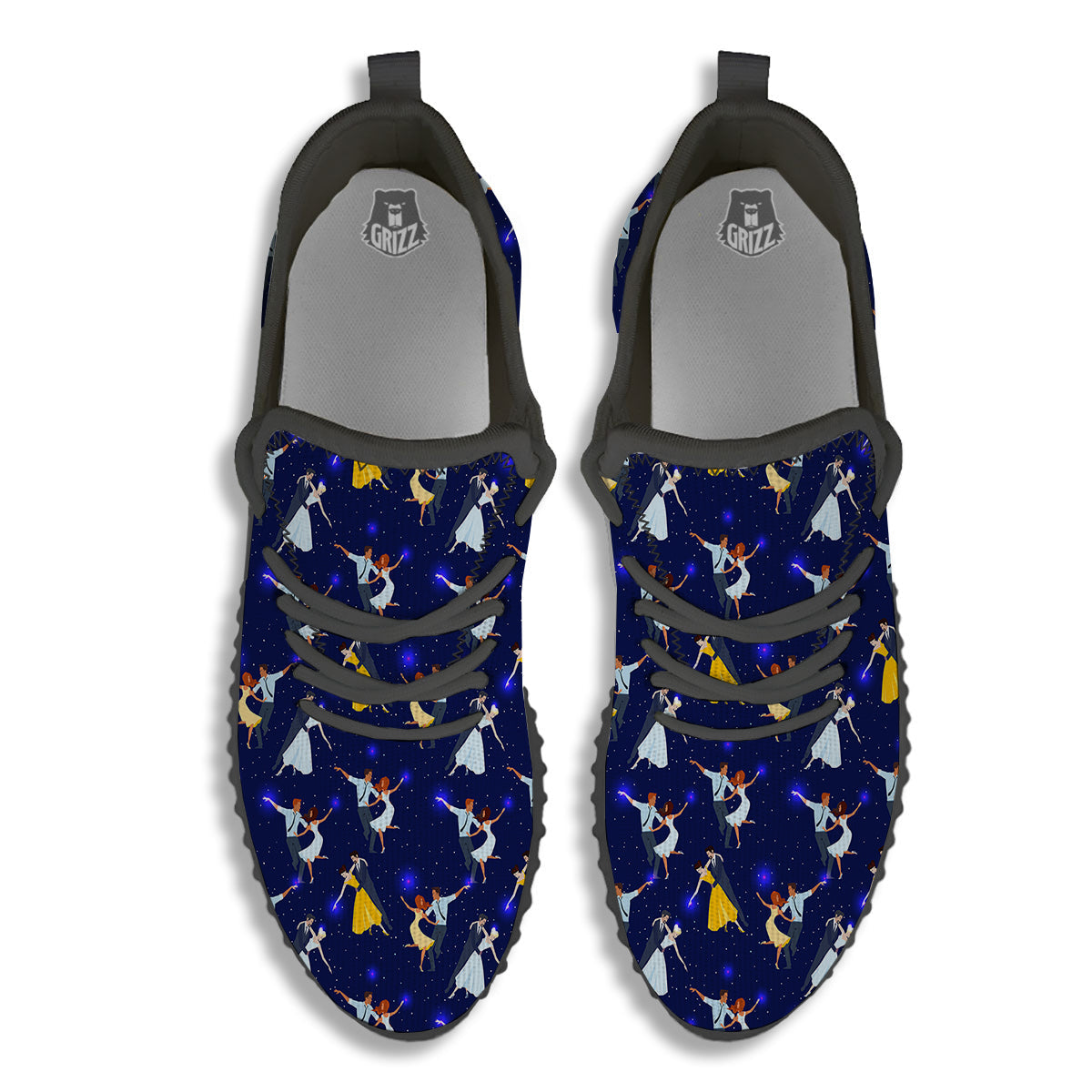 Blue Dancer Print Pattern Black Walking Shoes-grizzshop