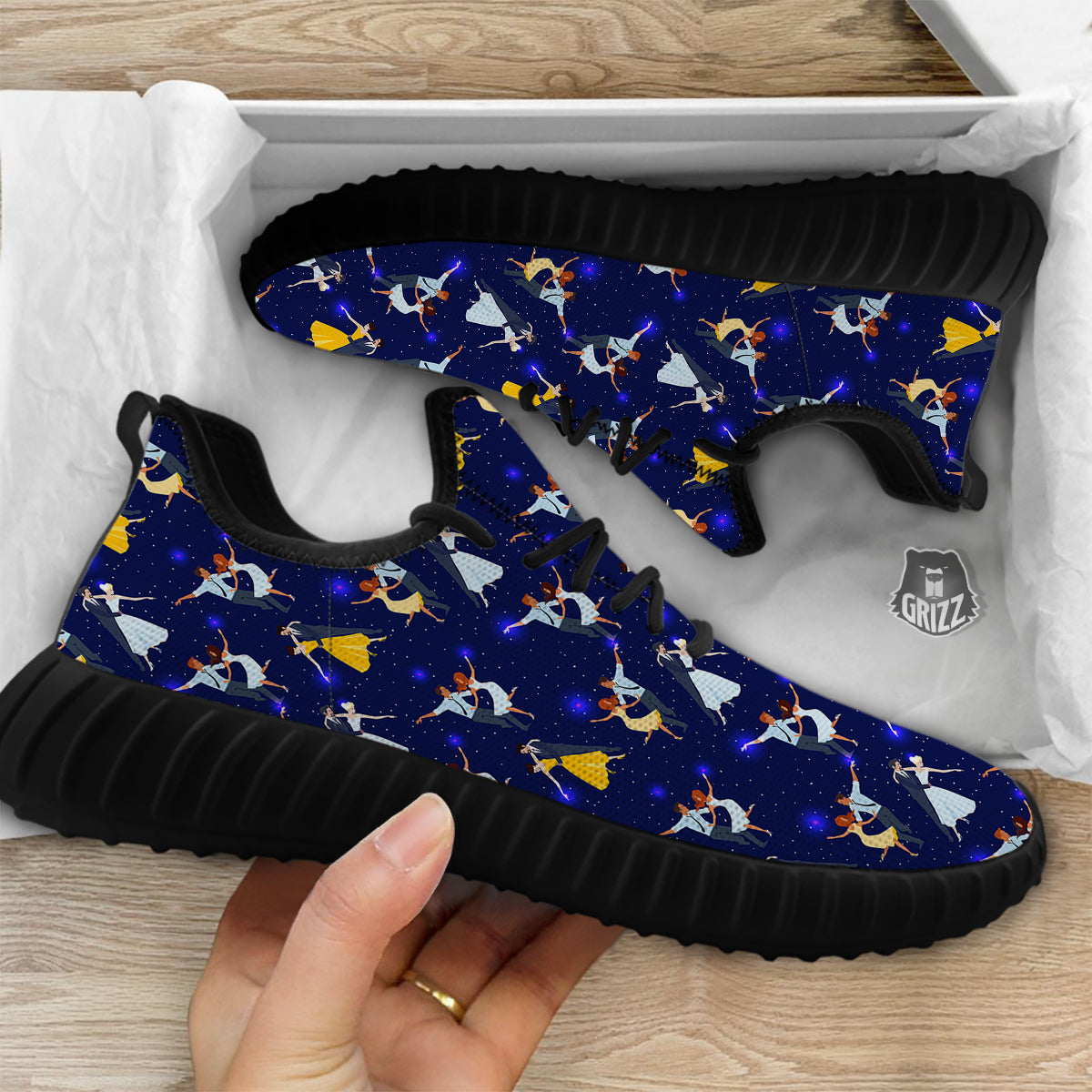 Blue Dancer Print Pattern Black Walking Shoes-grizzshop