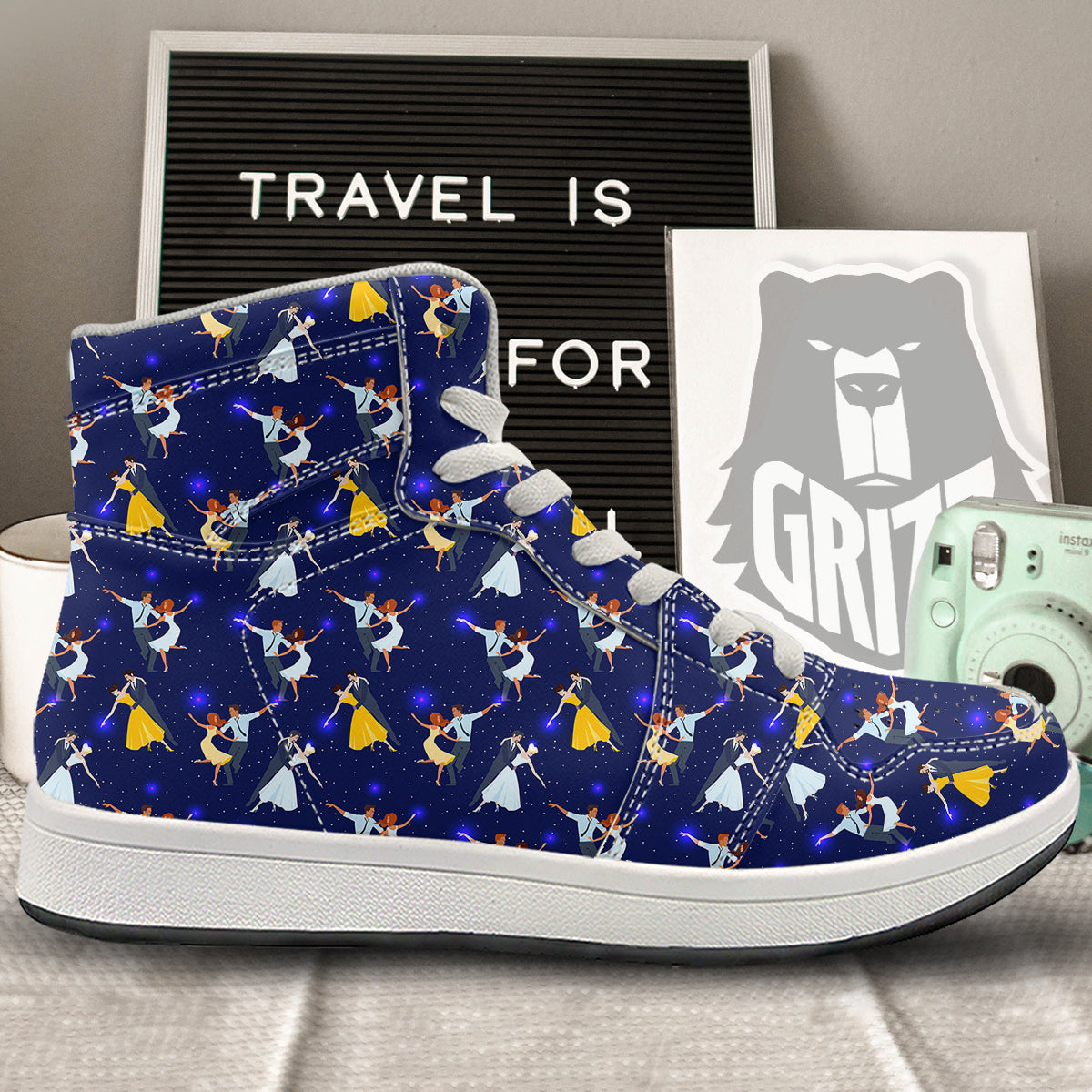 Blue Dancer Print Pattern High Top Sneakers-grizzshop