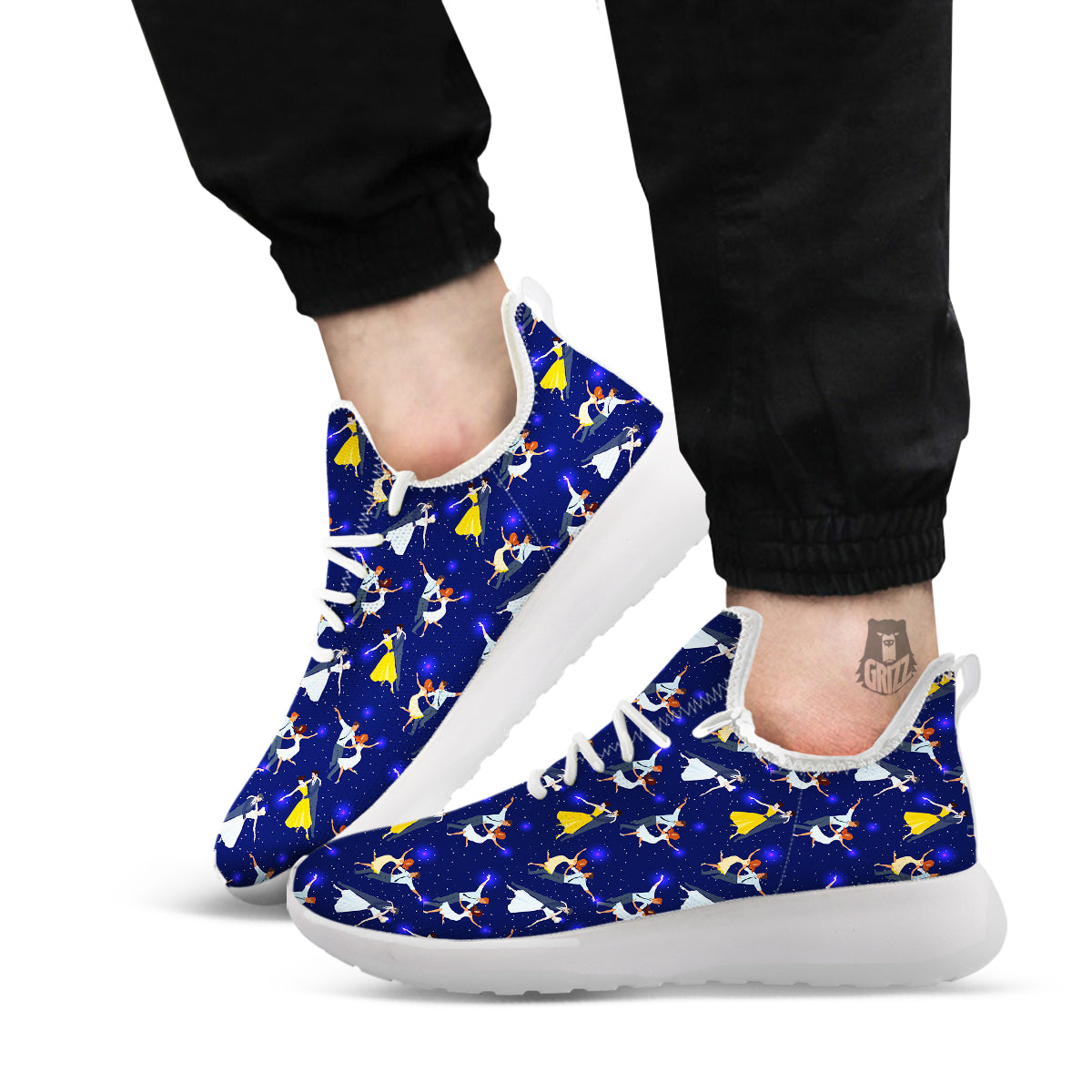 Blue Dancer Print Pattern White Athletic Shoes-grizzshop