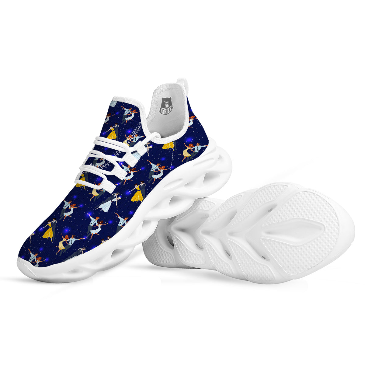 Blue Dancer Print Pattern White Running Shoes-grizzshop