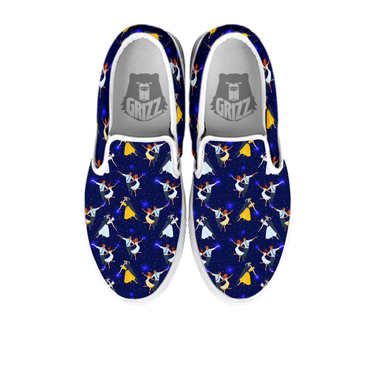 Blue Dancer Print Pattern White Slip On Shoes-grizzshop