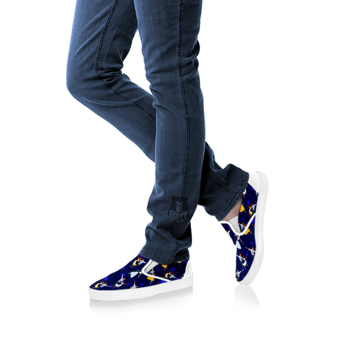 Blue Dancer Print Pattern White Slip On Shoes-grizzshop
