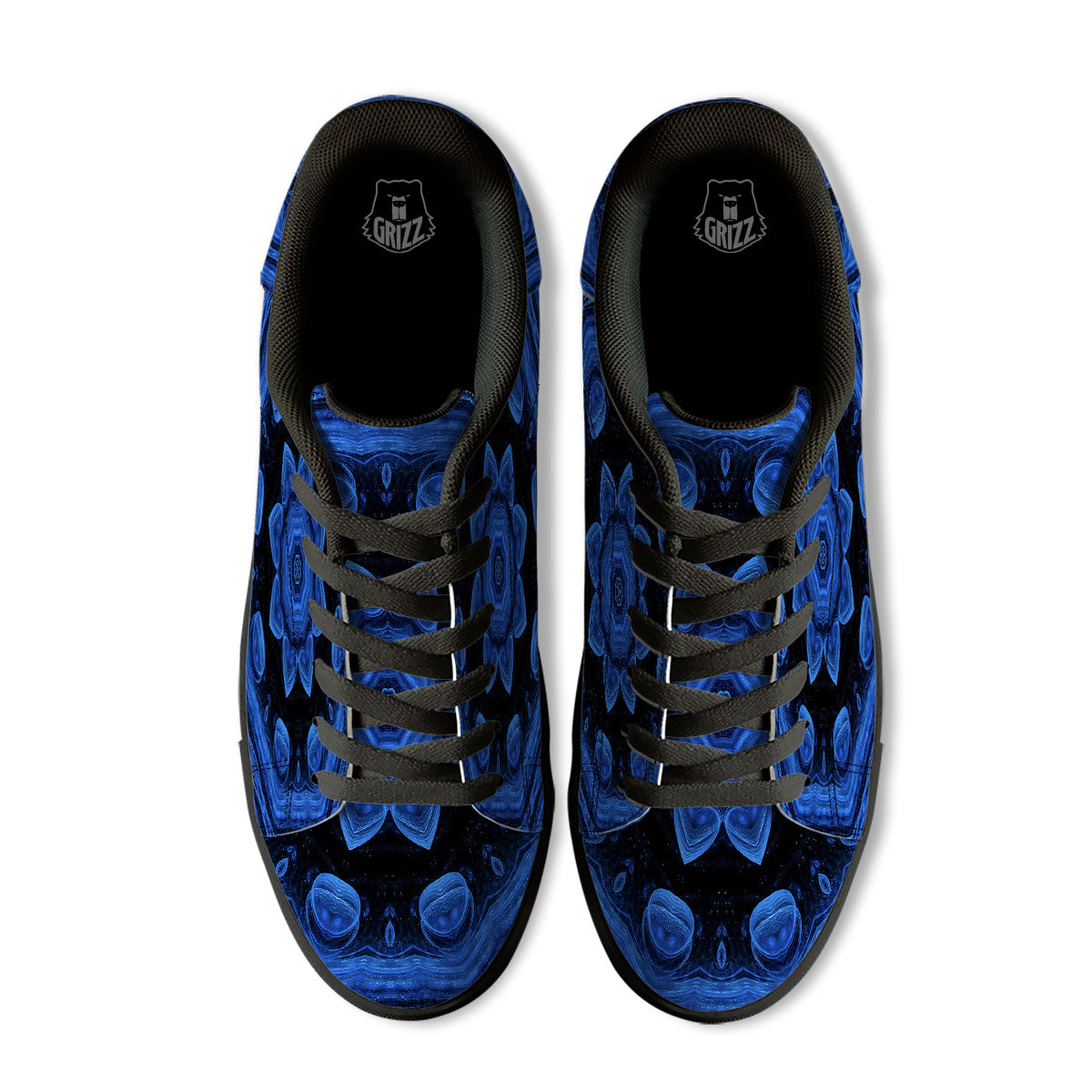 Blue Dark Kaleidoscope Print Black Low Top Sneakers-grizzshop