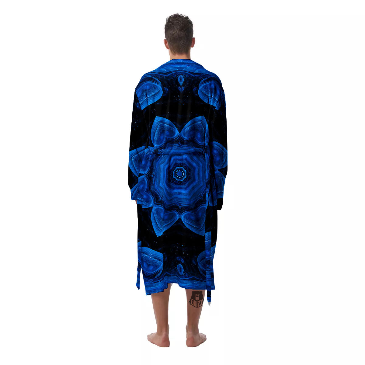 Blue Dark Kaleidoscope Print Men's Robe-grizzshop