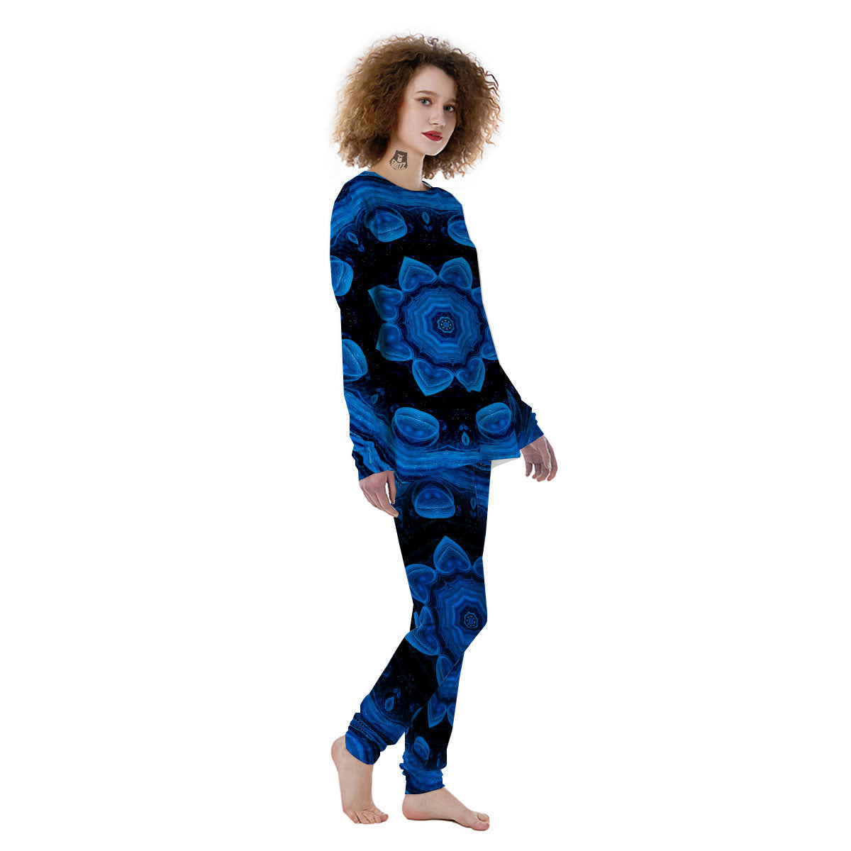 Blue Dark Kaleidoscope Print Women's Pajamas-grizzshop