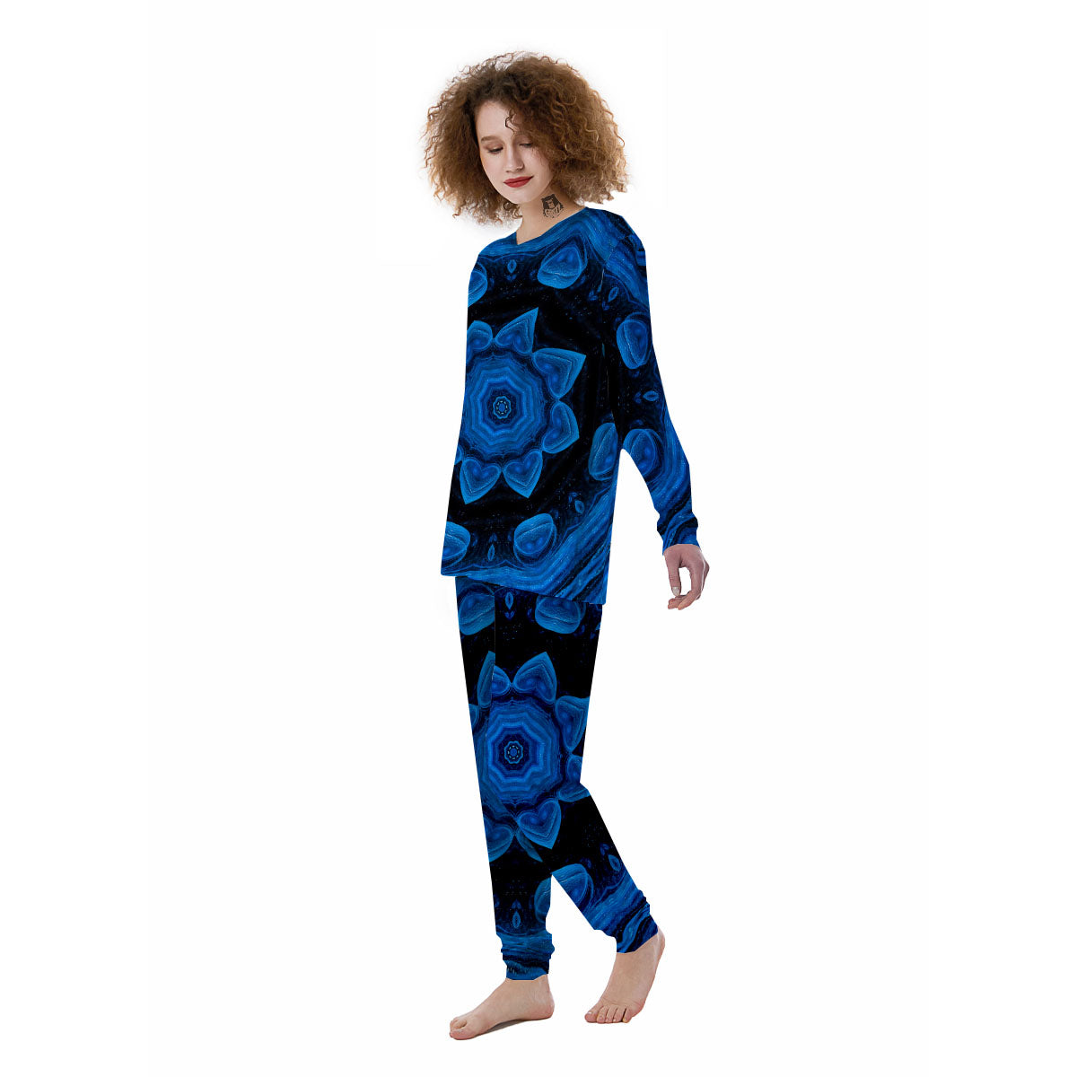 Blue Dark Kaleidoscope Print Women's Pajamas-grizzshop