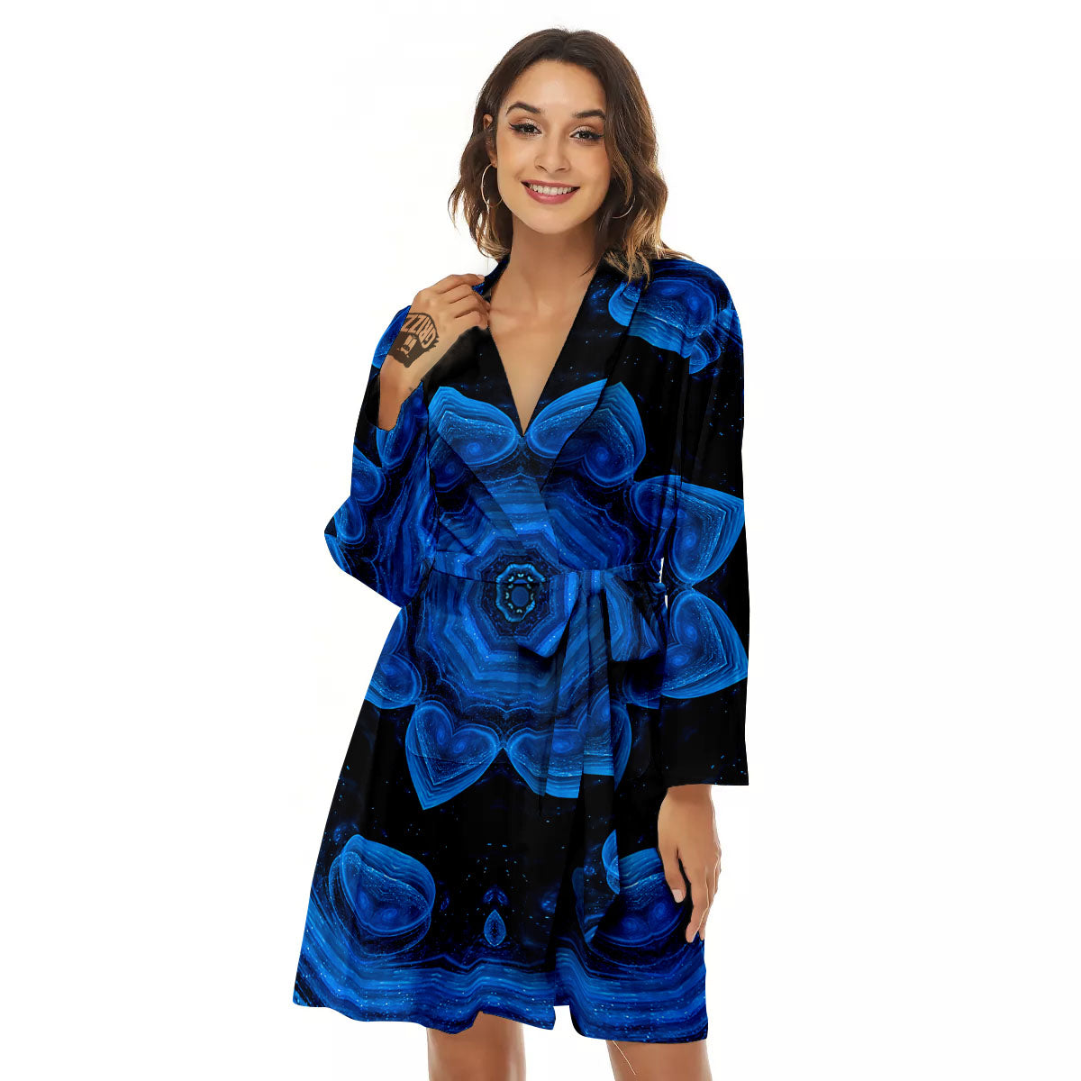 Blue Dark Kaleidoscope Print Women's Robe-grizzshop