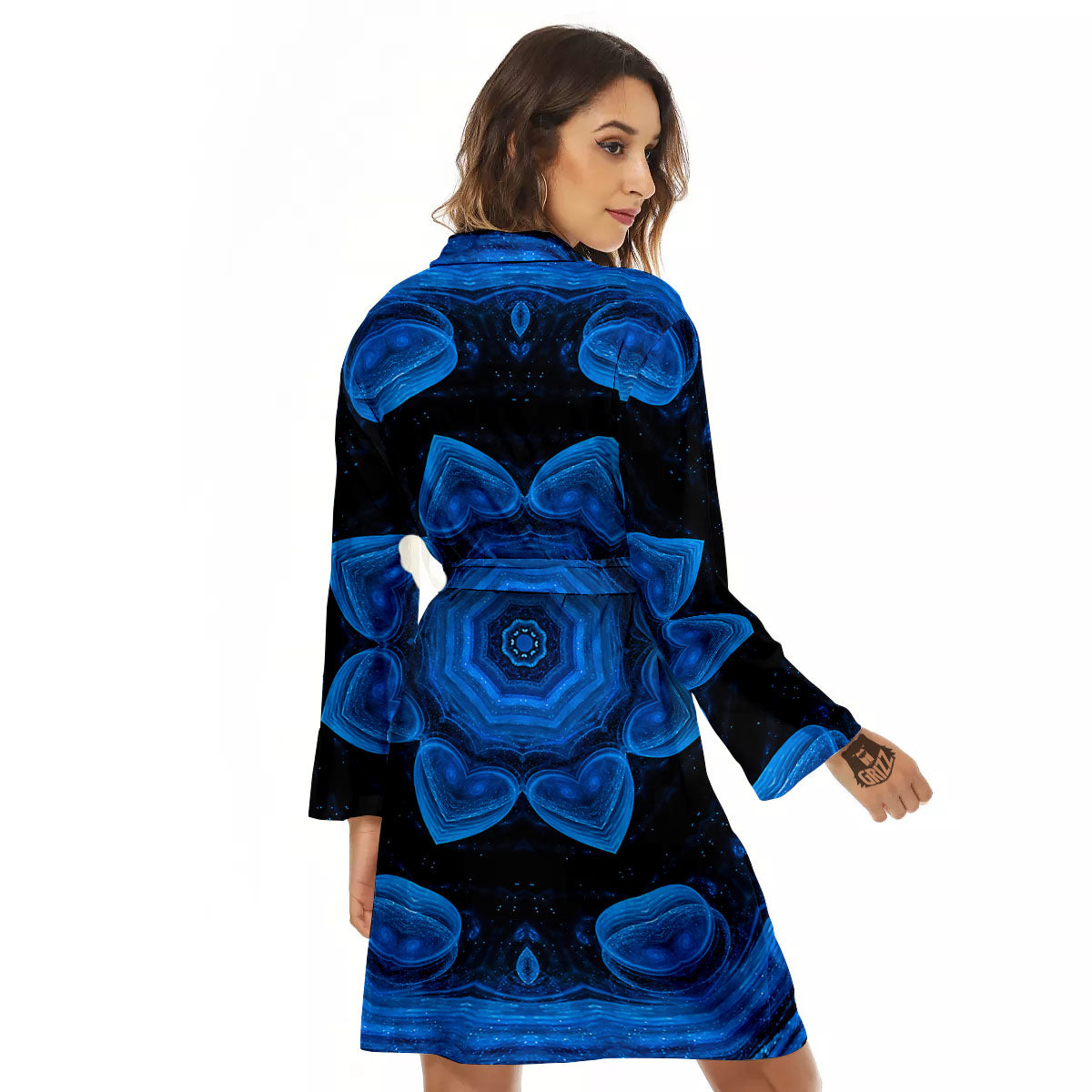Blue Dark Kaleidoscope Print Women's Robe-grizzshop