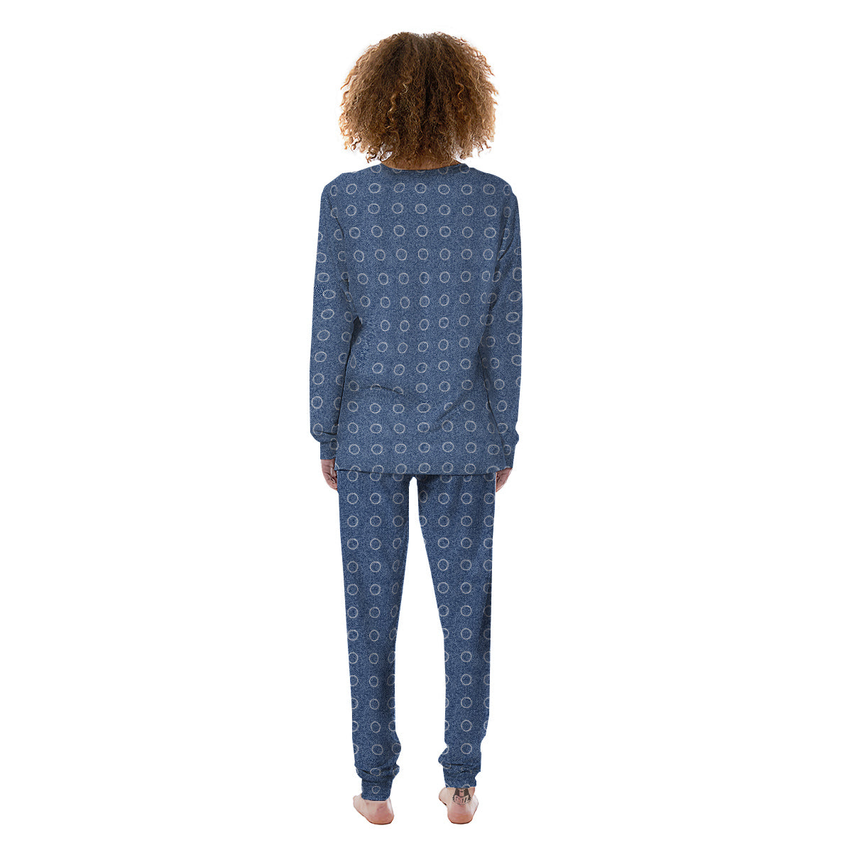 Blue Denim Jeans Polka Dot Print Pattern Women's Pajamas-grizzshop