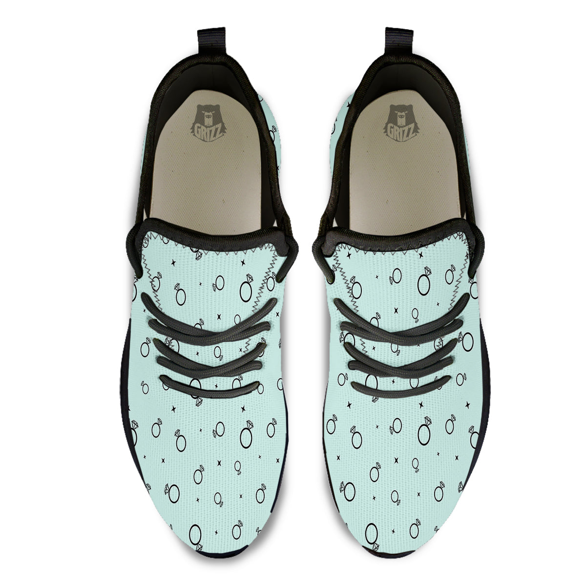 Blue Diamond Ring Print Pattern Black Athletic Shoes-grizzshop