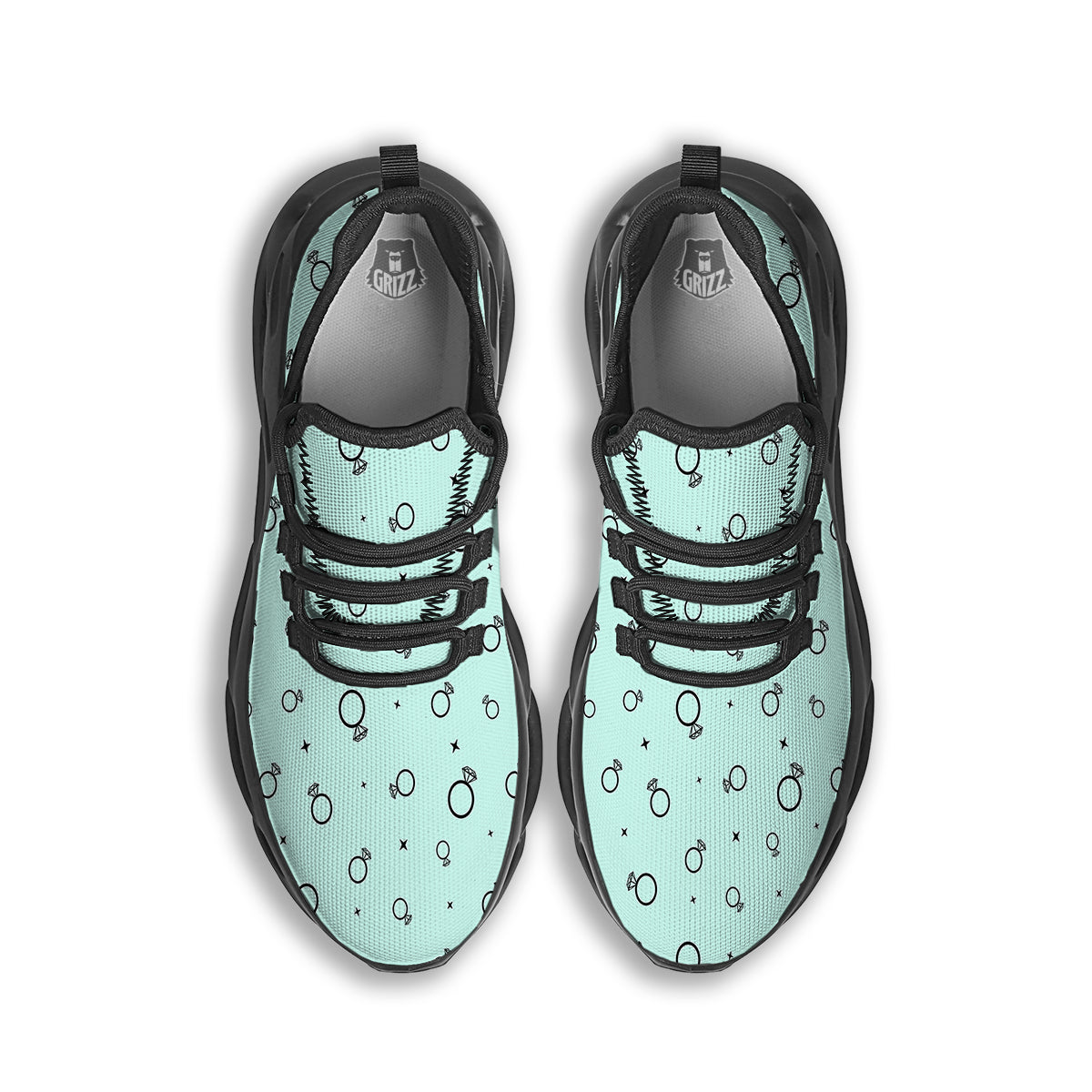 Blue Diamond Ring Print Pattern Black Running Shoes-grizzshop