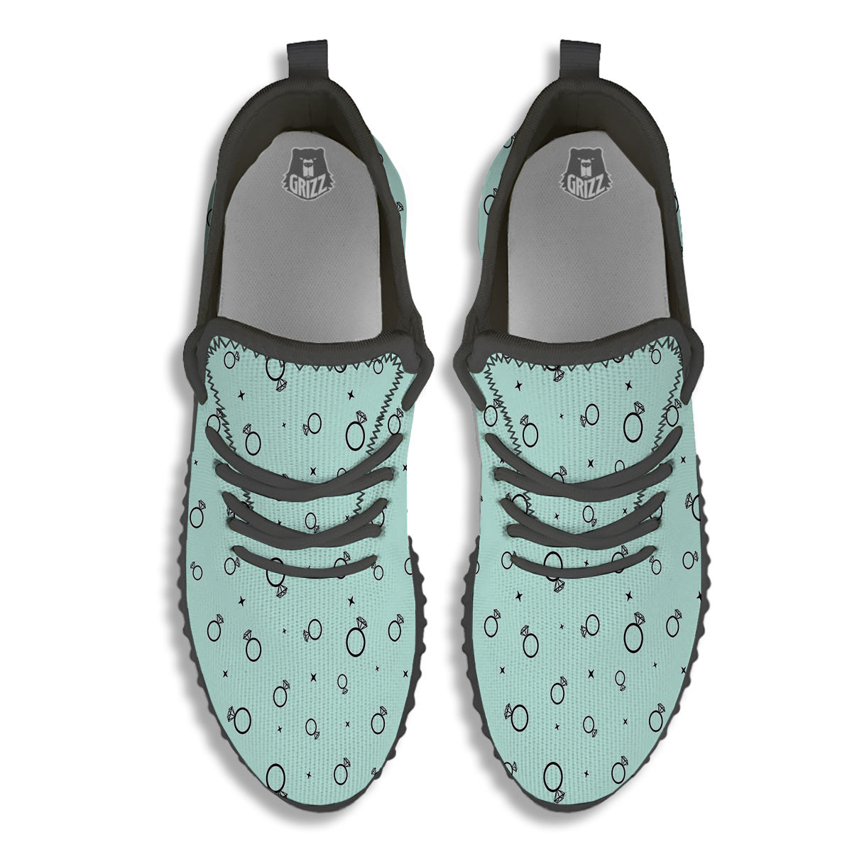Blue Diamond Ring Print Pattern Black Walking Shoes-grizzshop