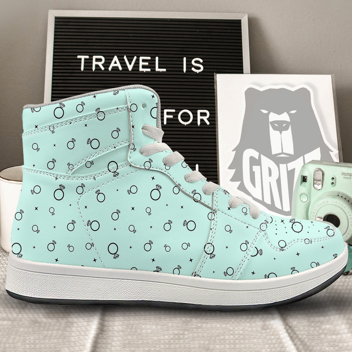 Blue Diamond Ring Print Pattern High Top Sneakers-grizzshop