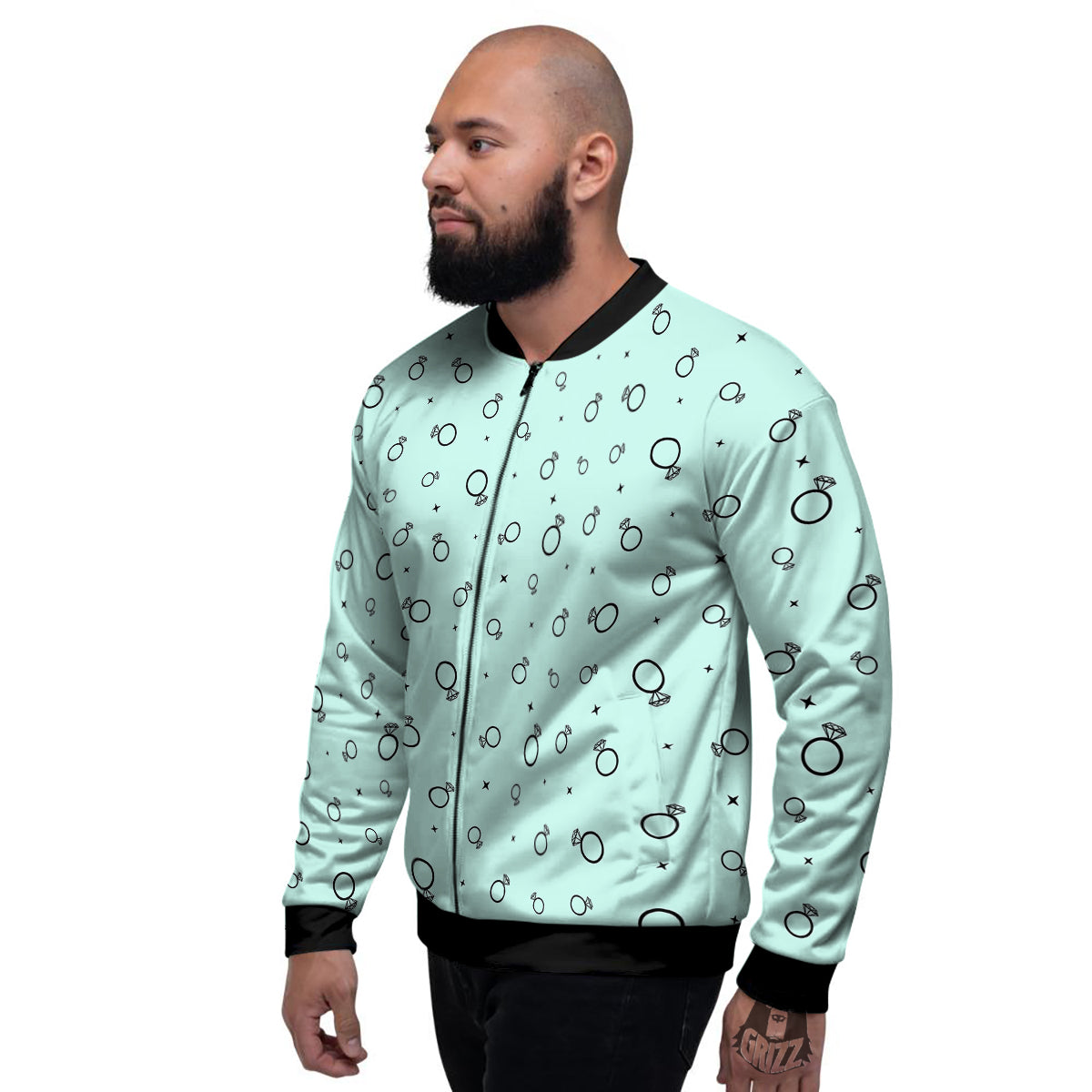 Blue Diamond Ring Print Pattern Men's Bomber Jacket-grizzshop
