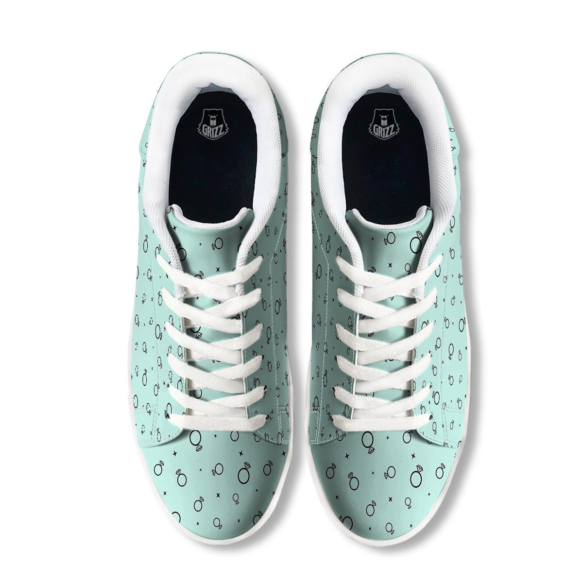 Blue Diamond Ring Print Pattern White Low Top Sneakers-grizzshop