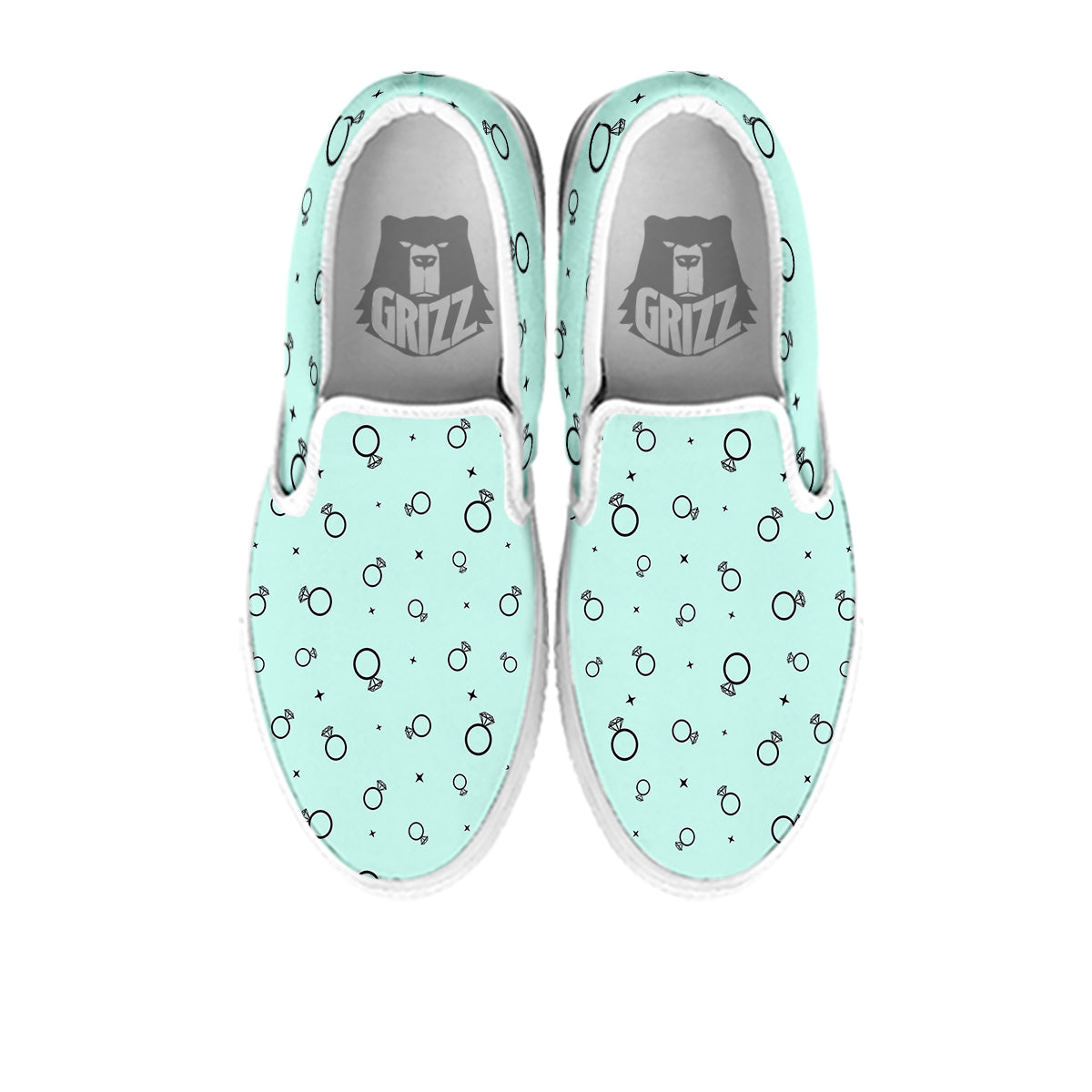 Blue Diamond Ring Print Pattern White Slip On Shoes-grizzshop