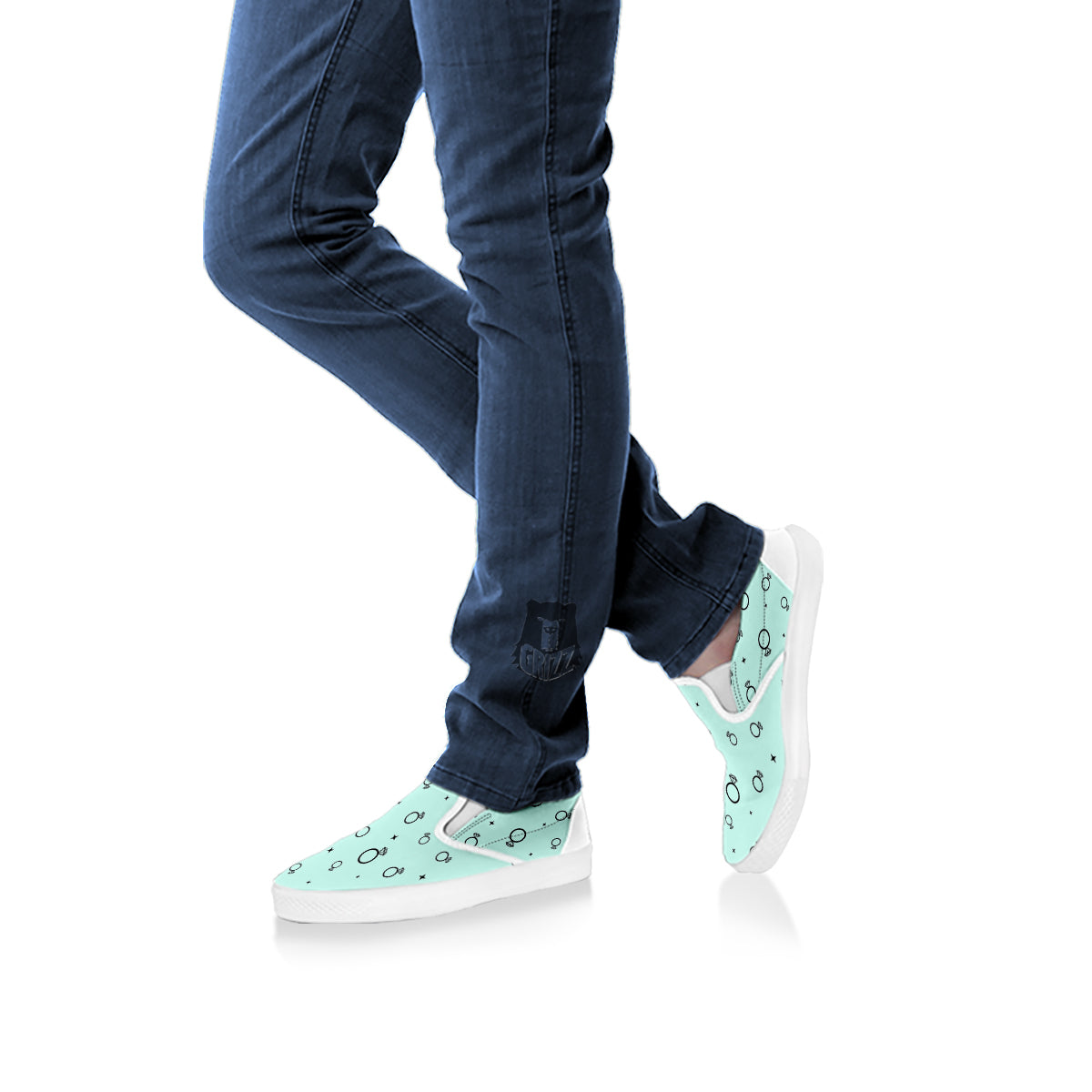 Blue Diamond Ring Print Pattern White Slip On Shoes-grizzshop