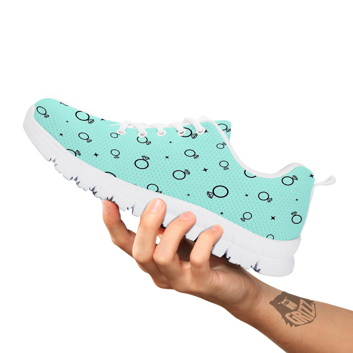 Blue Diamond Ring Print Pattern White Sneaker-grizzshop
