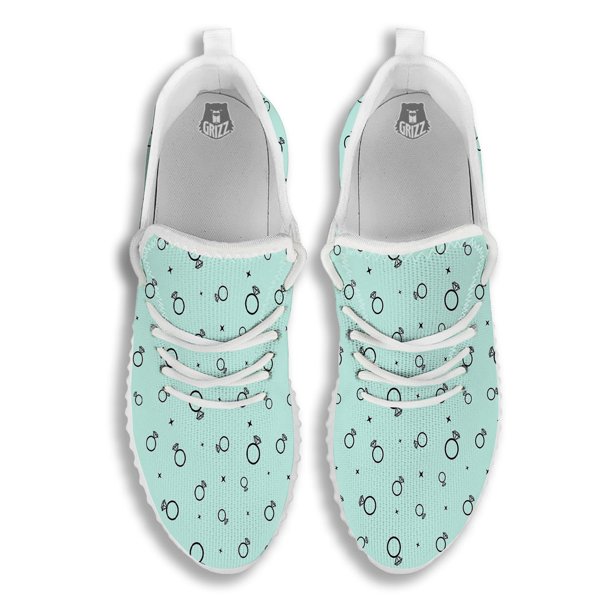 Blue Diamond Ring Print Pattern White Walking Shoes-grizzshop