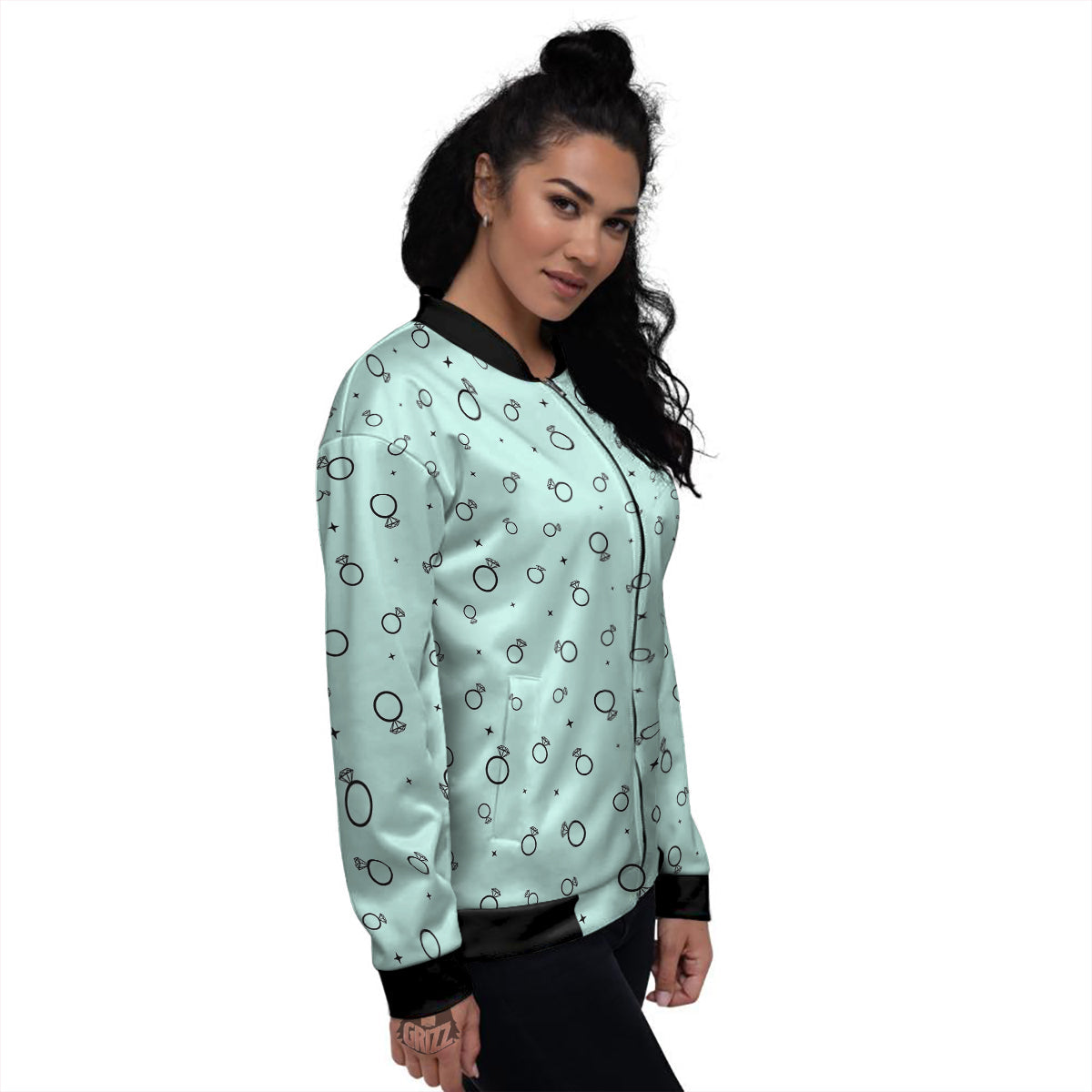 Blue Diamond Ring Print Pattern Women's Bomber Jacket-grizzshop