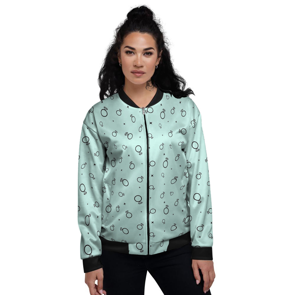 Blue Diamond Ring Print Pattern Women's Bomber Jacket-grizzshop