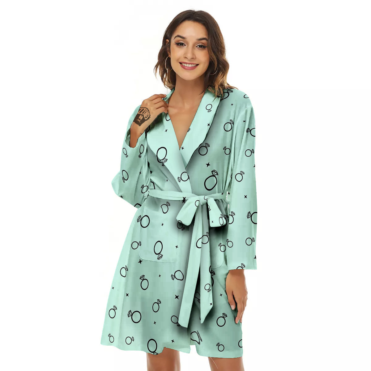 Blue Diamond Ring Print Pattern Women's Robe-grizzshop