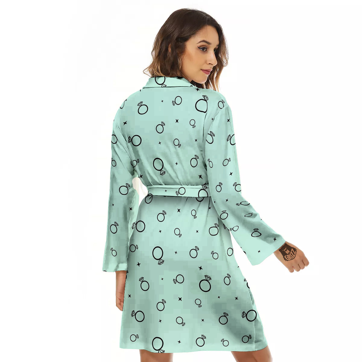 Blue Diamond Ring Print Pattern Women's Robe-grizzshop