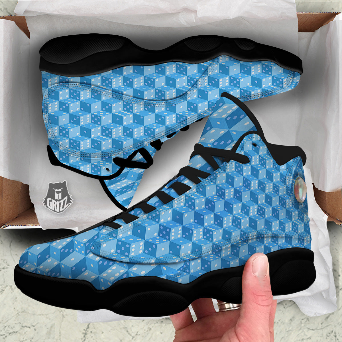 Blue Dice Casino Print Pattern Black Basketball Shoes-grizzshop