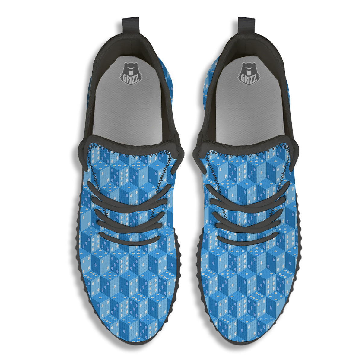 Blue Dice Casino Print Pattern Black Walking Shoes-grizzshop