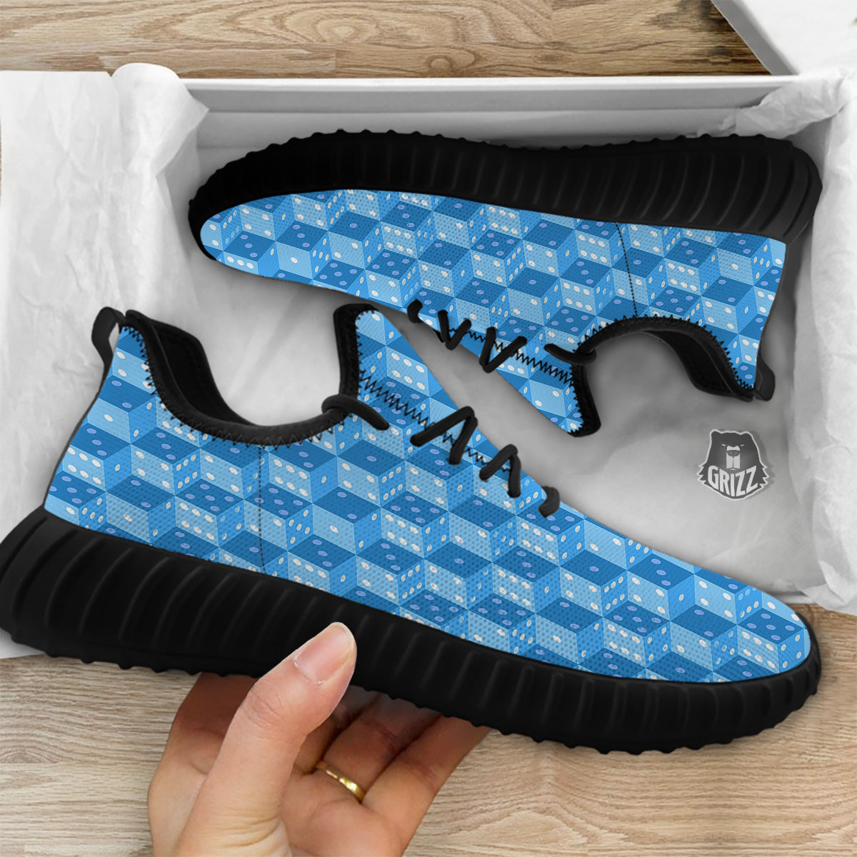 Blue Dice Casino Print Pattern Black Walking Shoes-grizzshop
