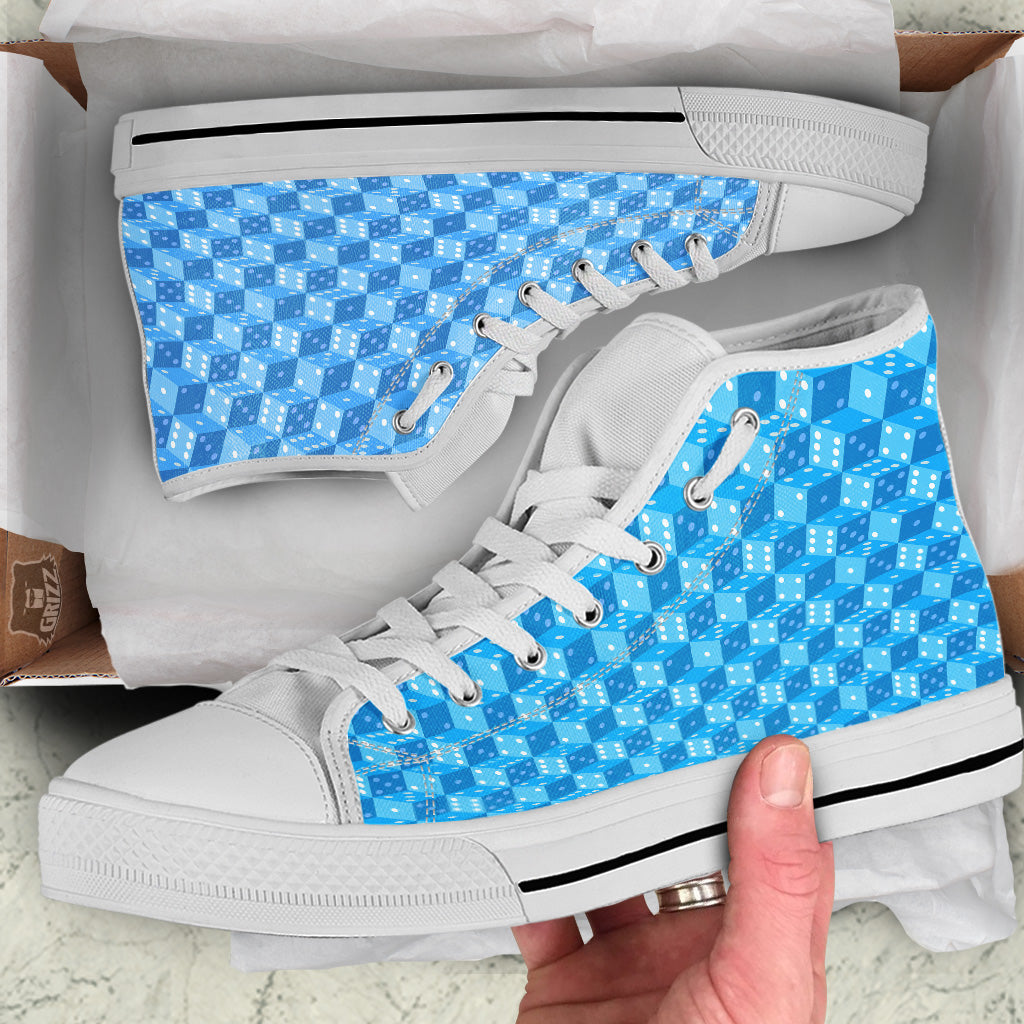Blue Dice Casino Print Pattern White High Top Shoes-grizzshop