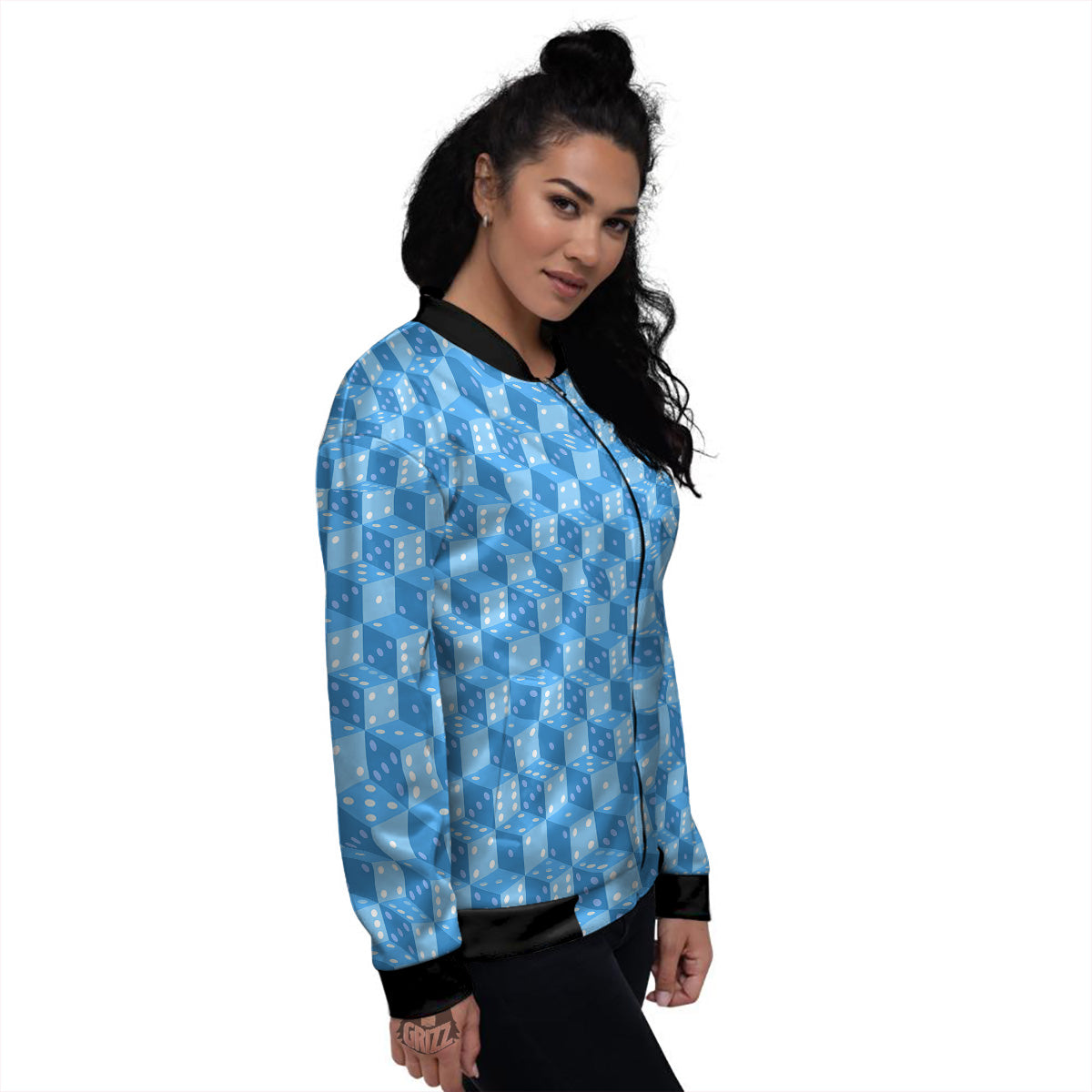 Blue Dice Casino Print Pattern Women's Bomber Jacket-grizzshop