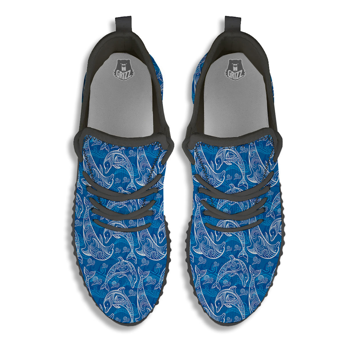 Blue Dolphins Ethnic Print Pattern Black Walking Shoes-grizzshop