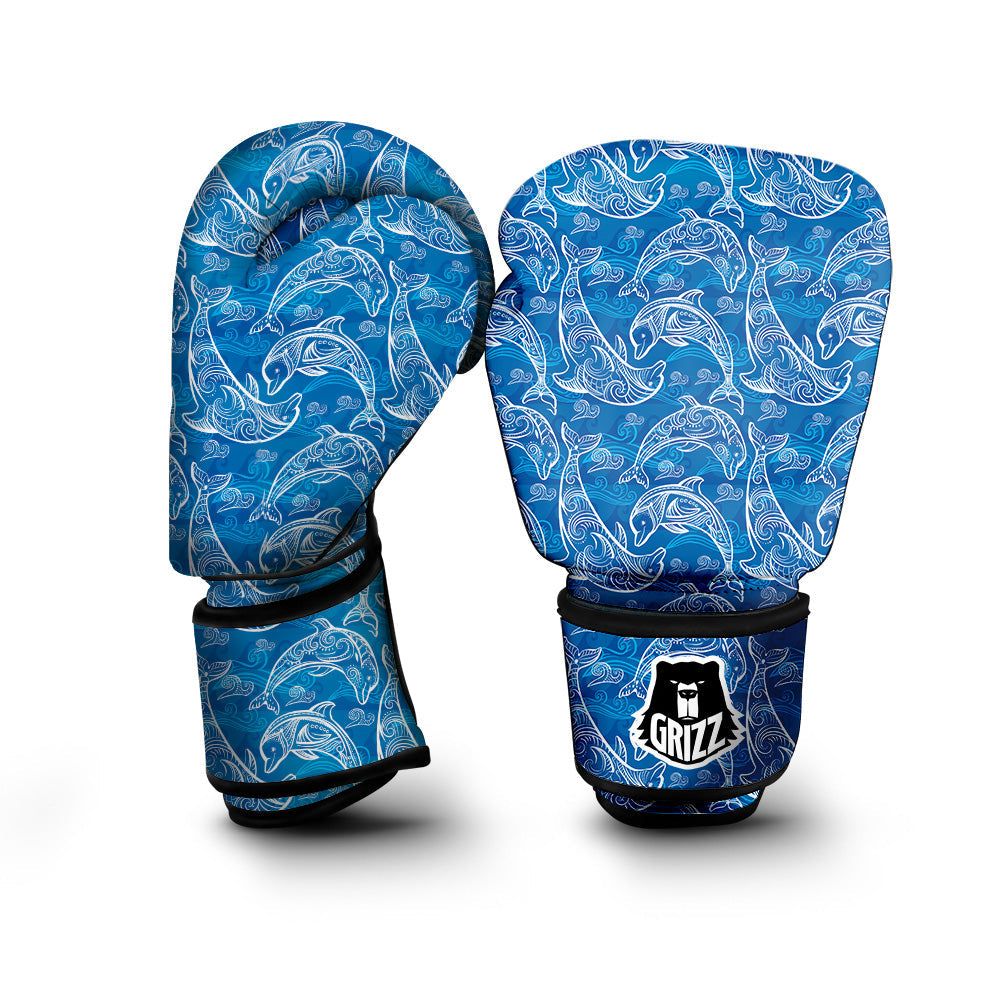 Blue Dolphins Ethnic Print Pattern Boxing Gloves-grizzshop
