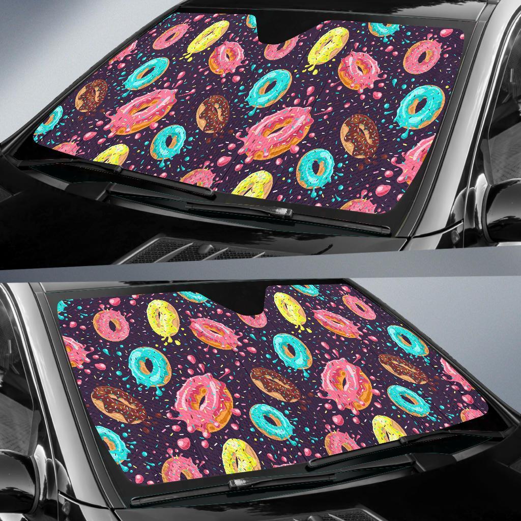 Blue Donut Pattern Print Car Sun Shade-grizzshop